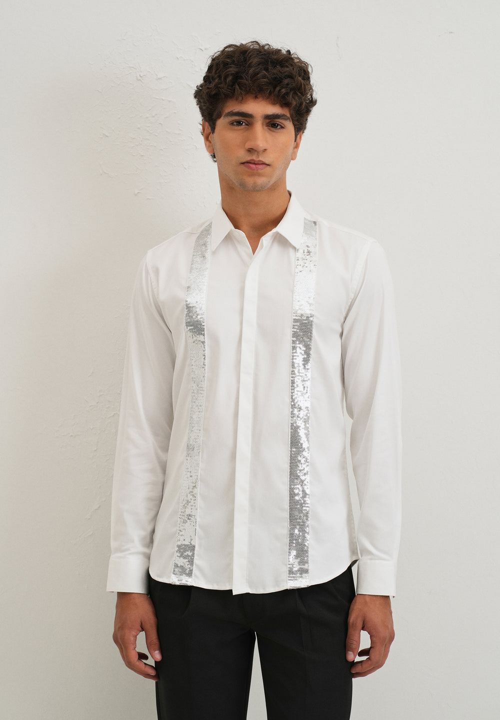White Sequence Panel Designer Shirt