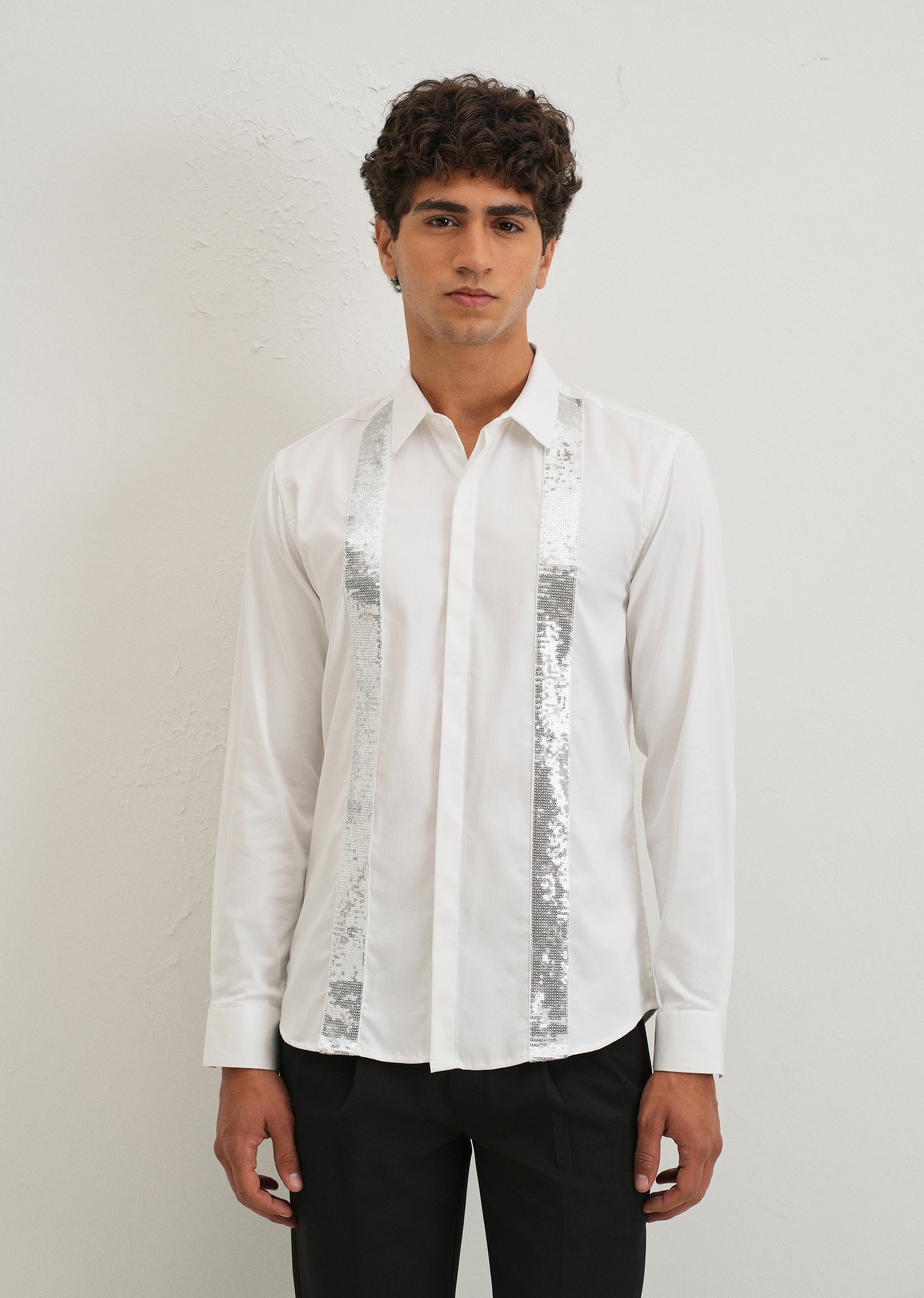 White Sequence Panel Designer Shirt