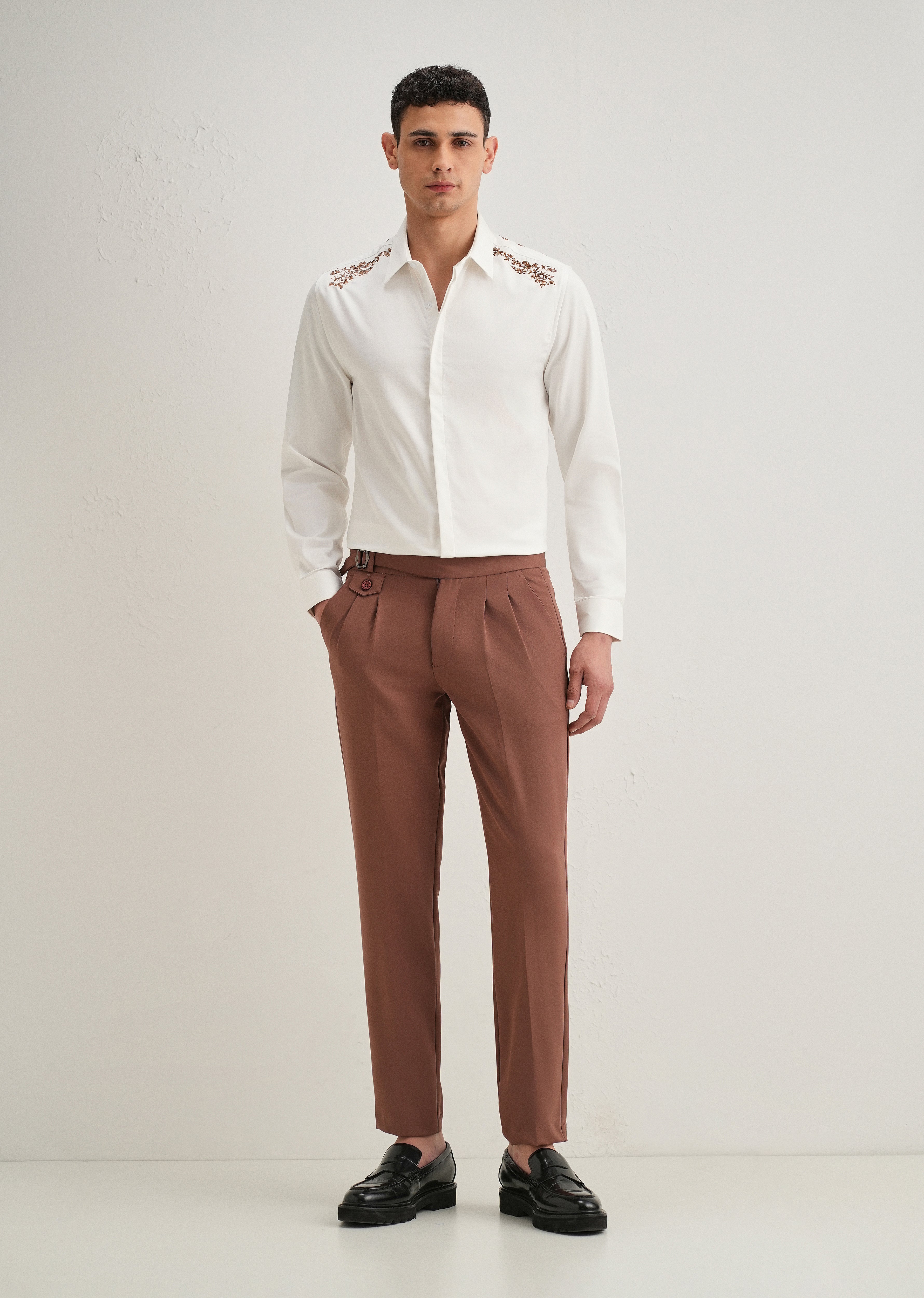 White Shoulder Embroidery Designer Shirt