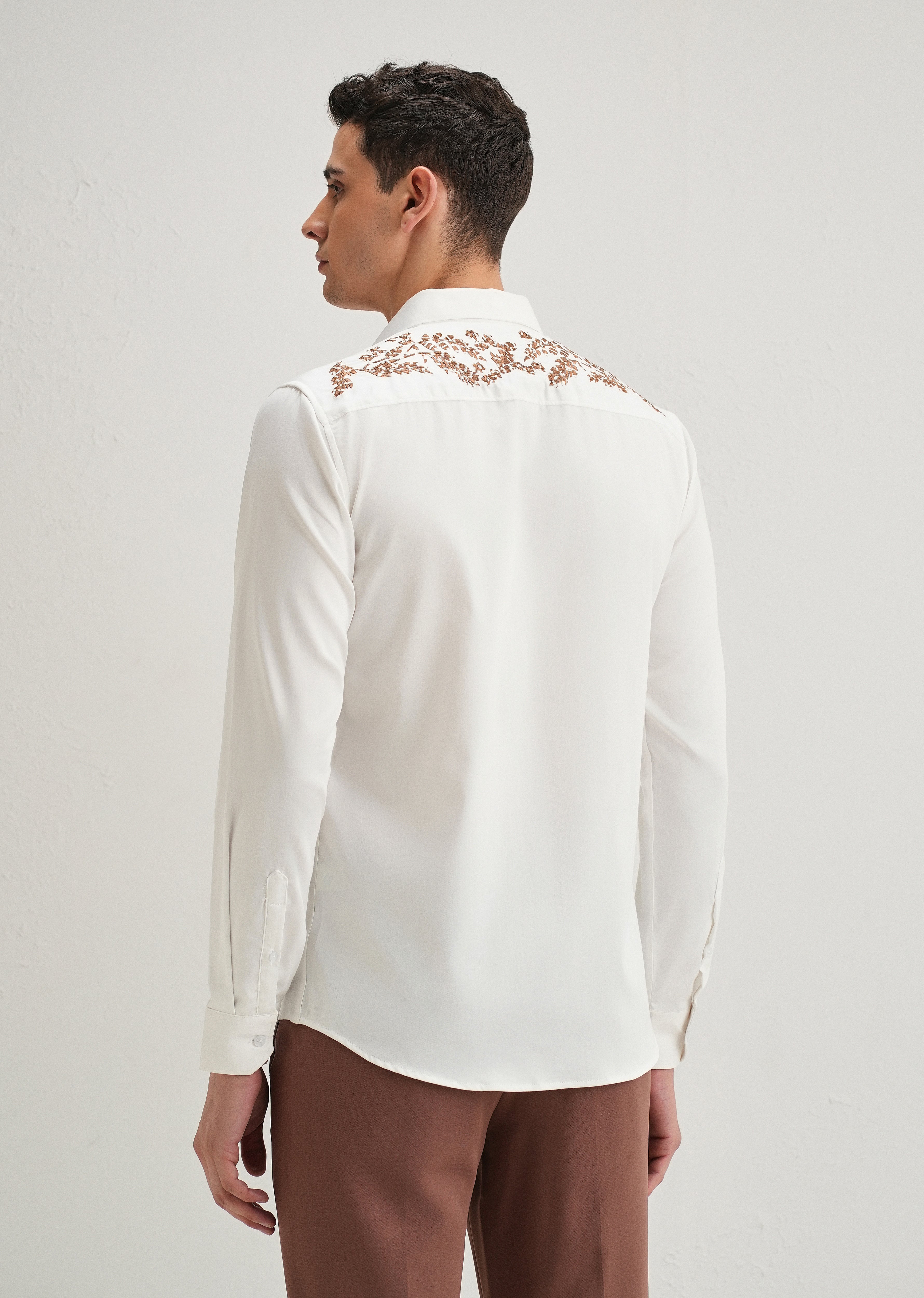 White Shoulder Embroidery Designer Shirt