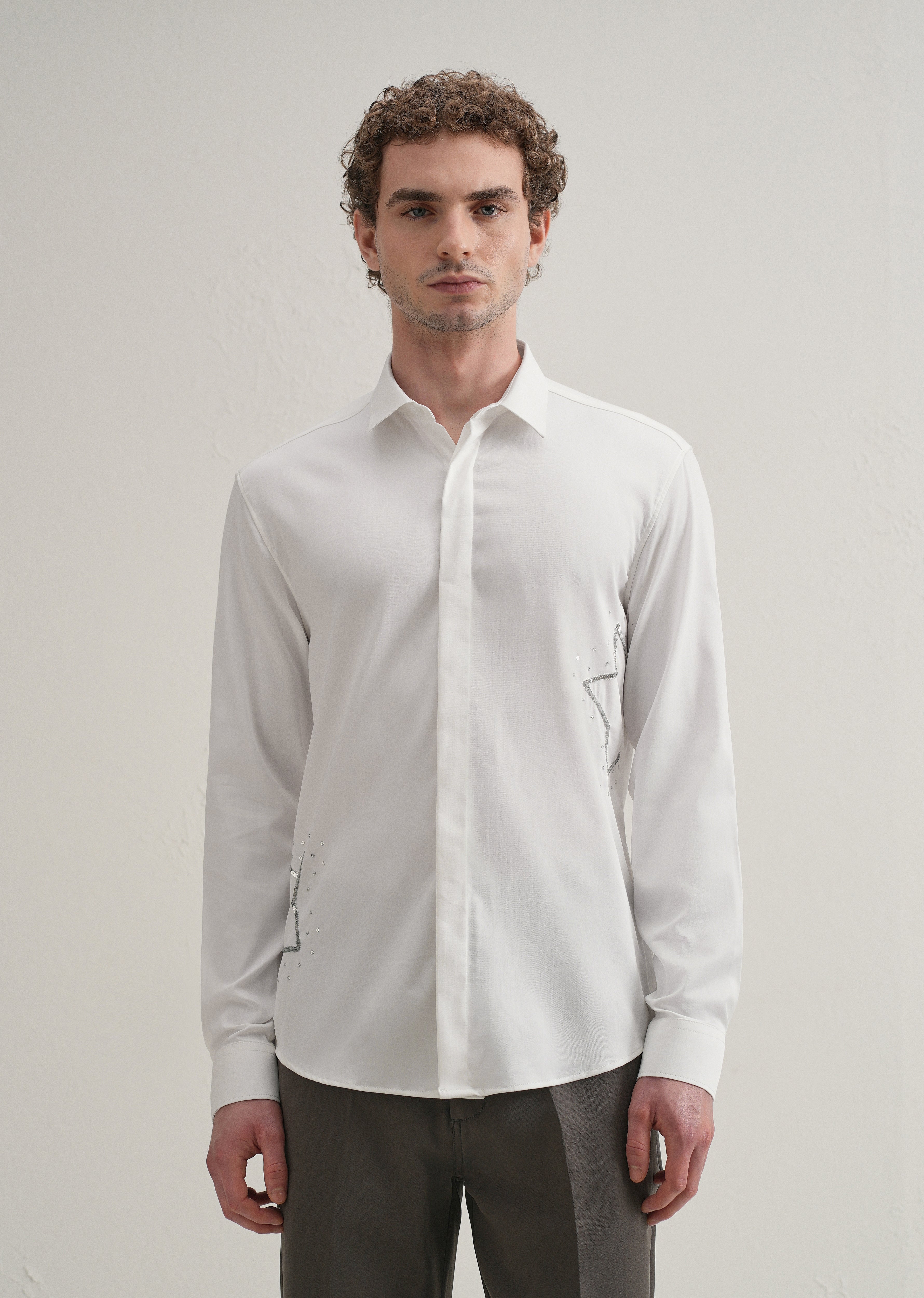 White Sequence Star Designer Shirt