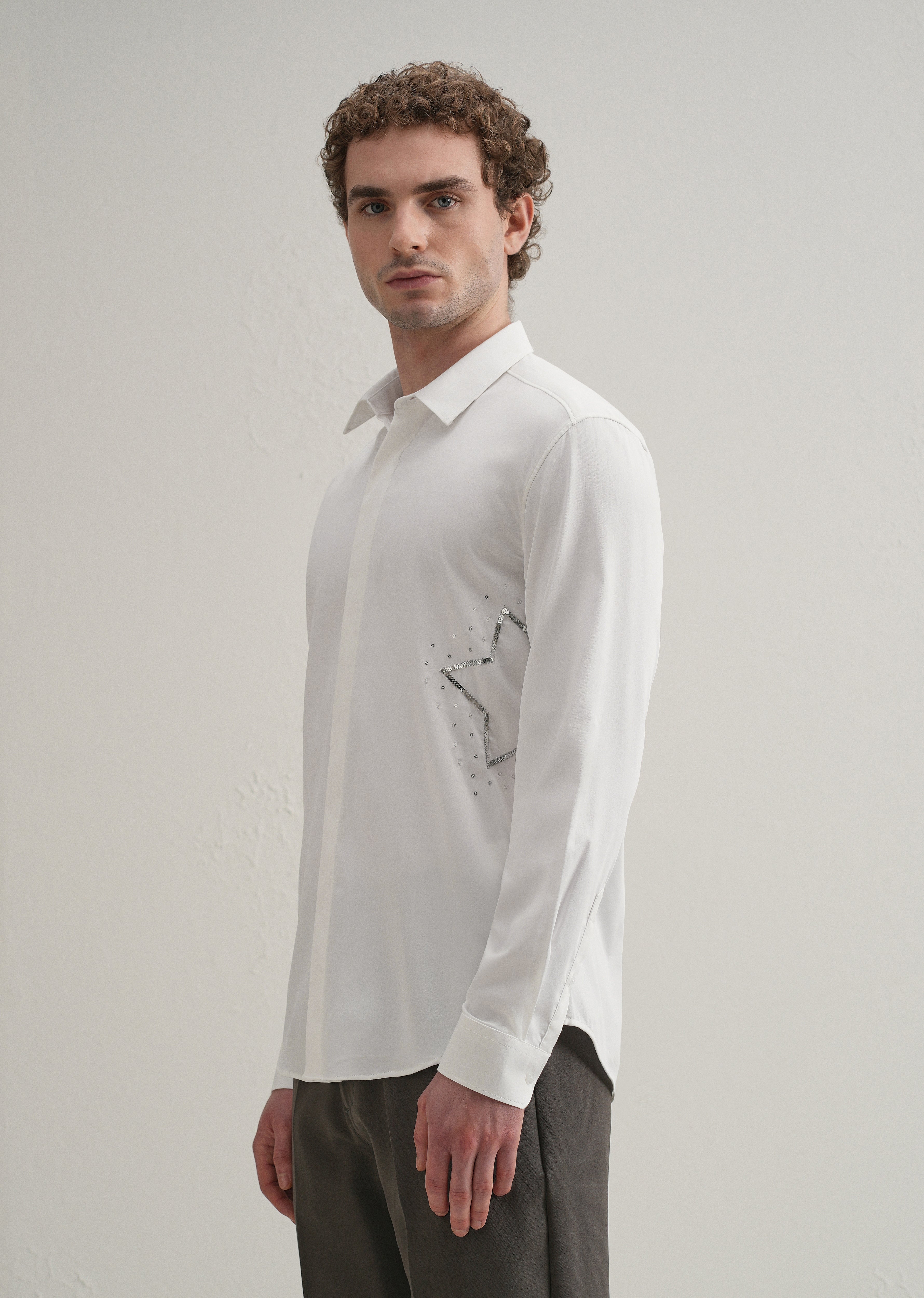 White Sequence Star Designer Shirt