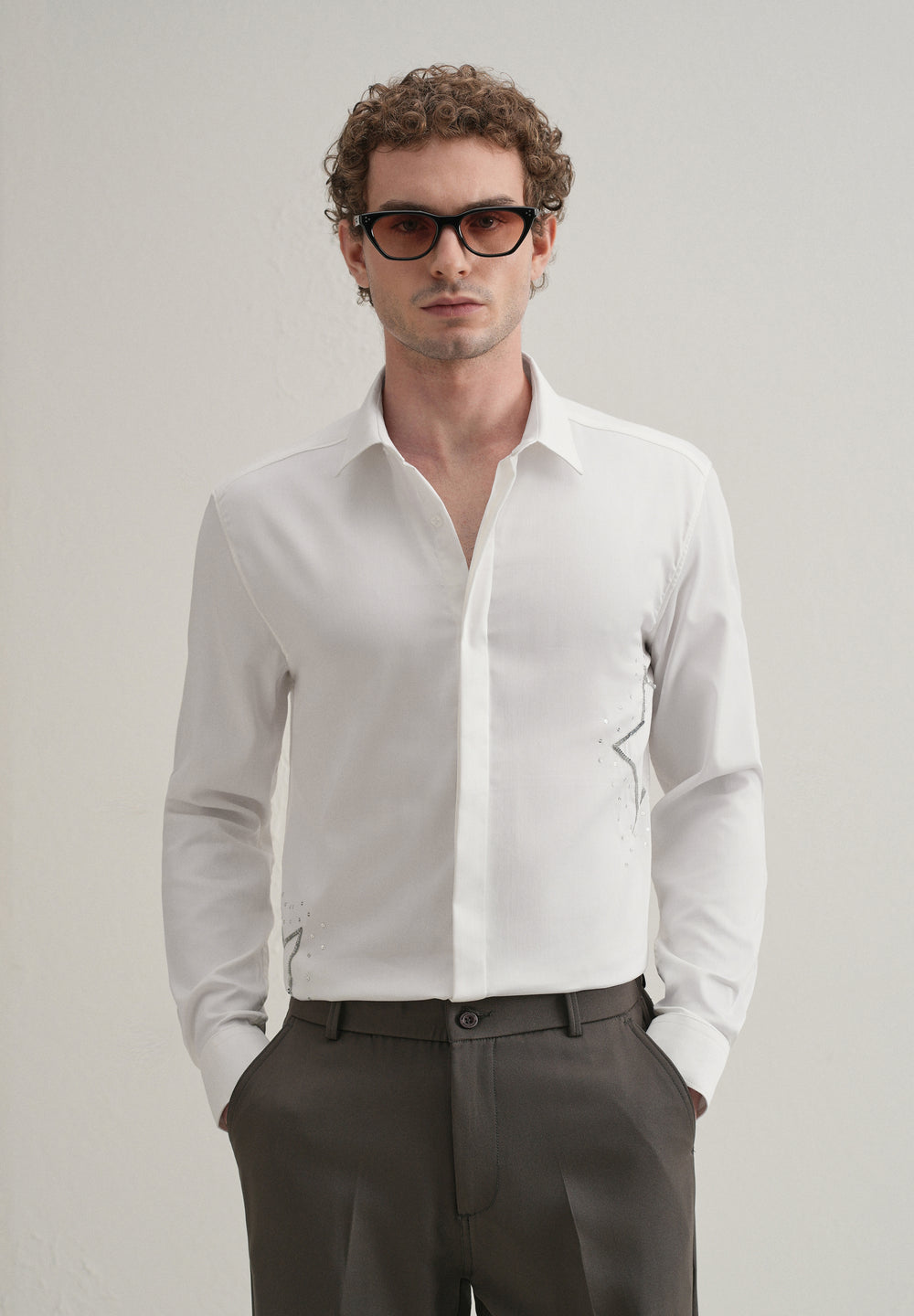 White Sequence Star Designer Shirt