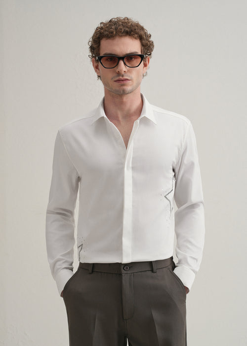 White Sequence Star Designer Shirt