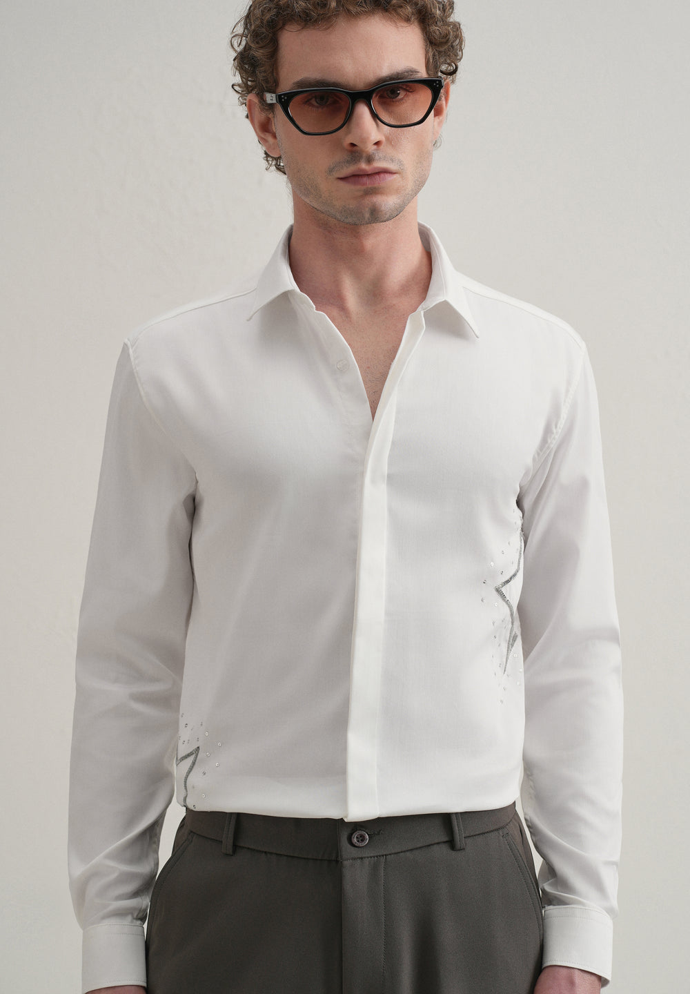 White Sequence Star Designer Shirt