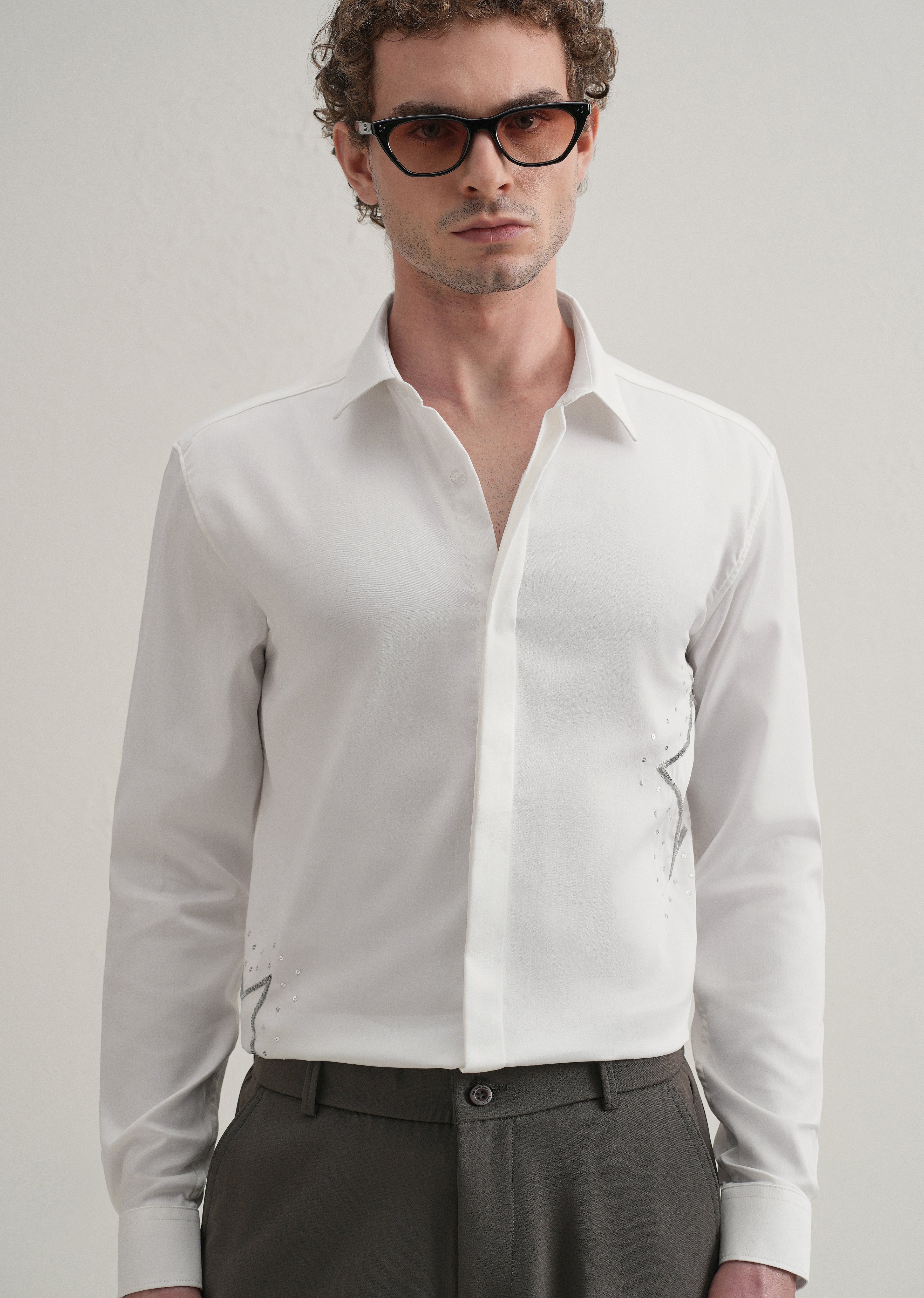 White Sequence Star Designer Shirt