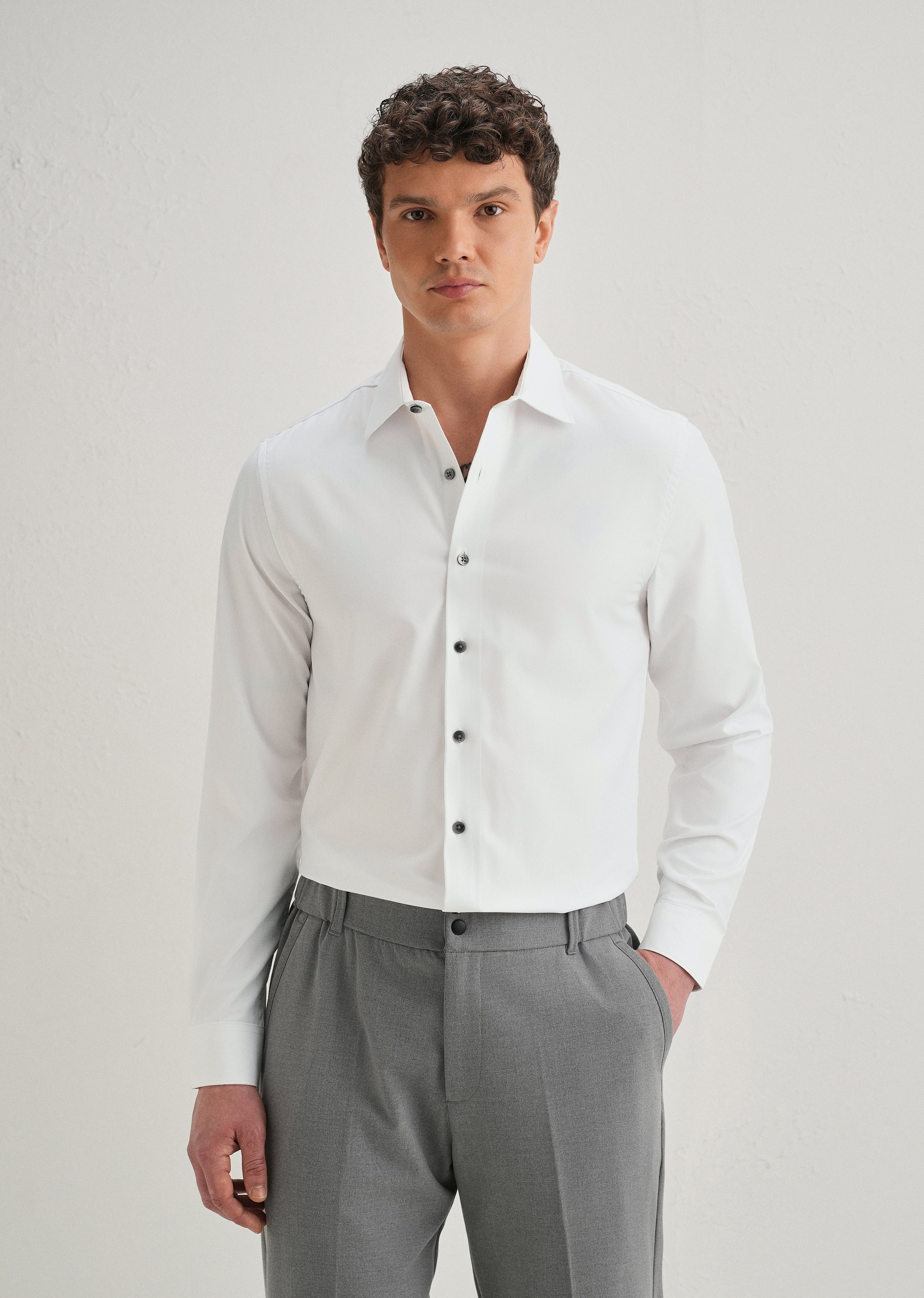 White Stitchless Placket Plain Shirt