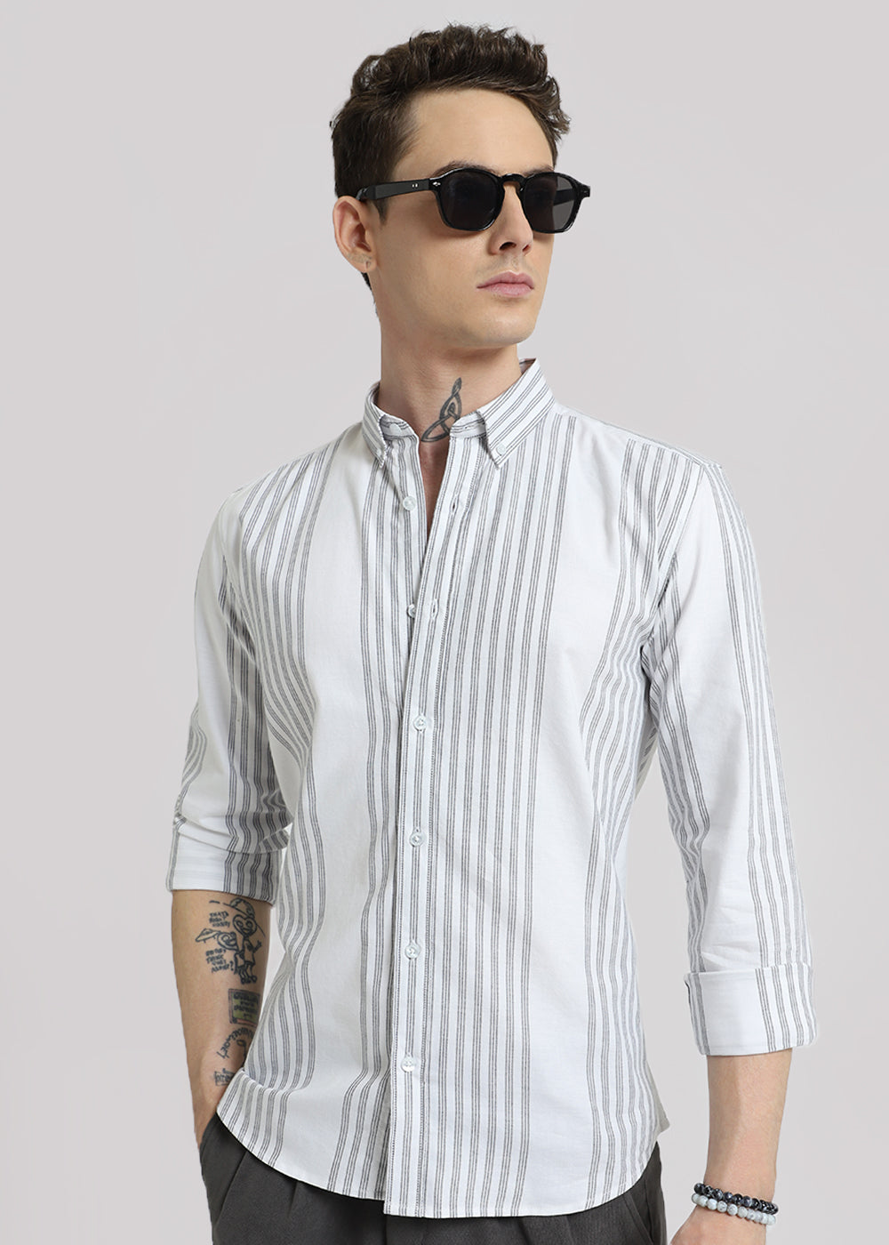 White Oxford Stripe Cotton Shirt