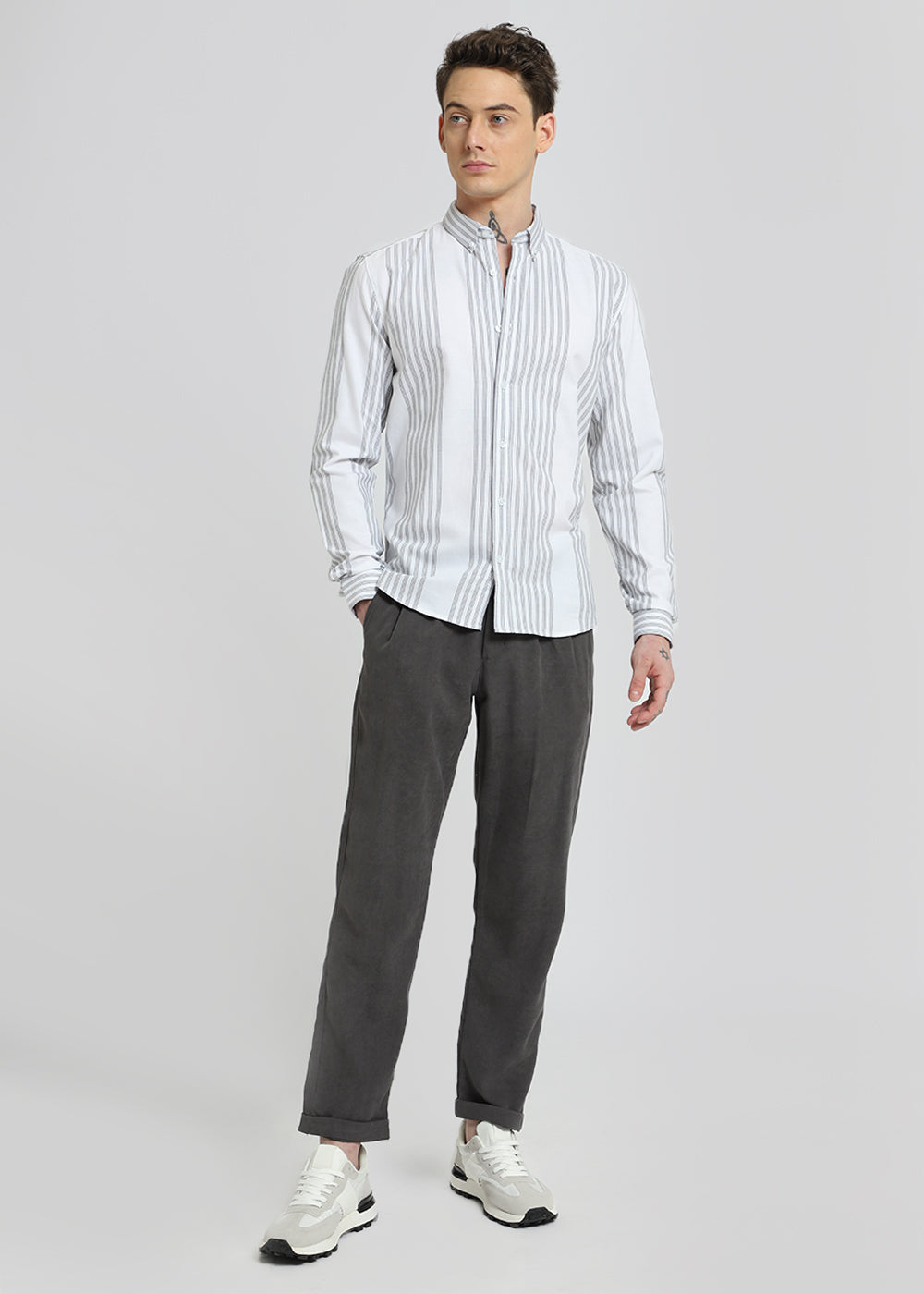 White Oxford Stripe Cotton Shirt