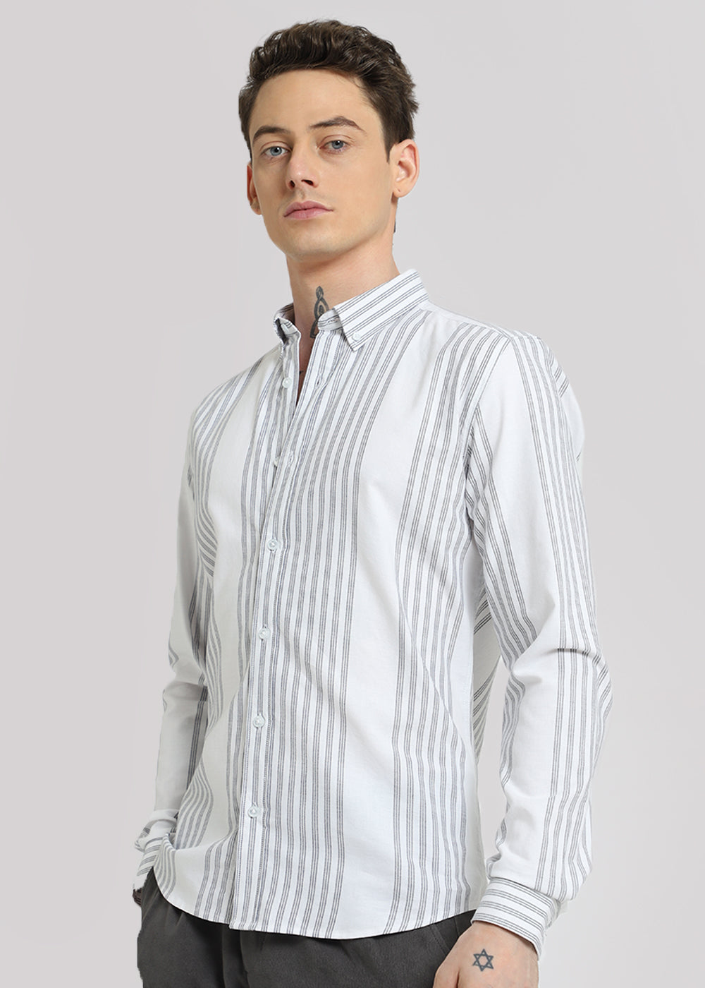White Oxford Stripe Cotton Shirt