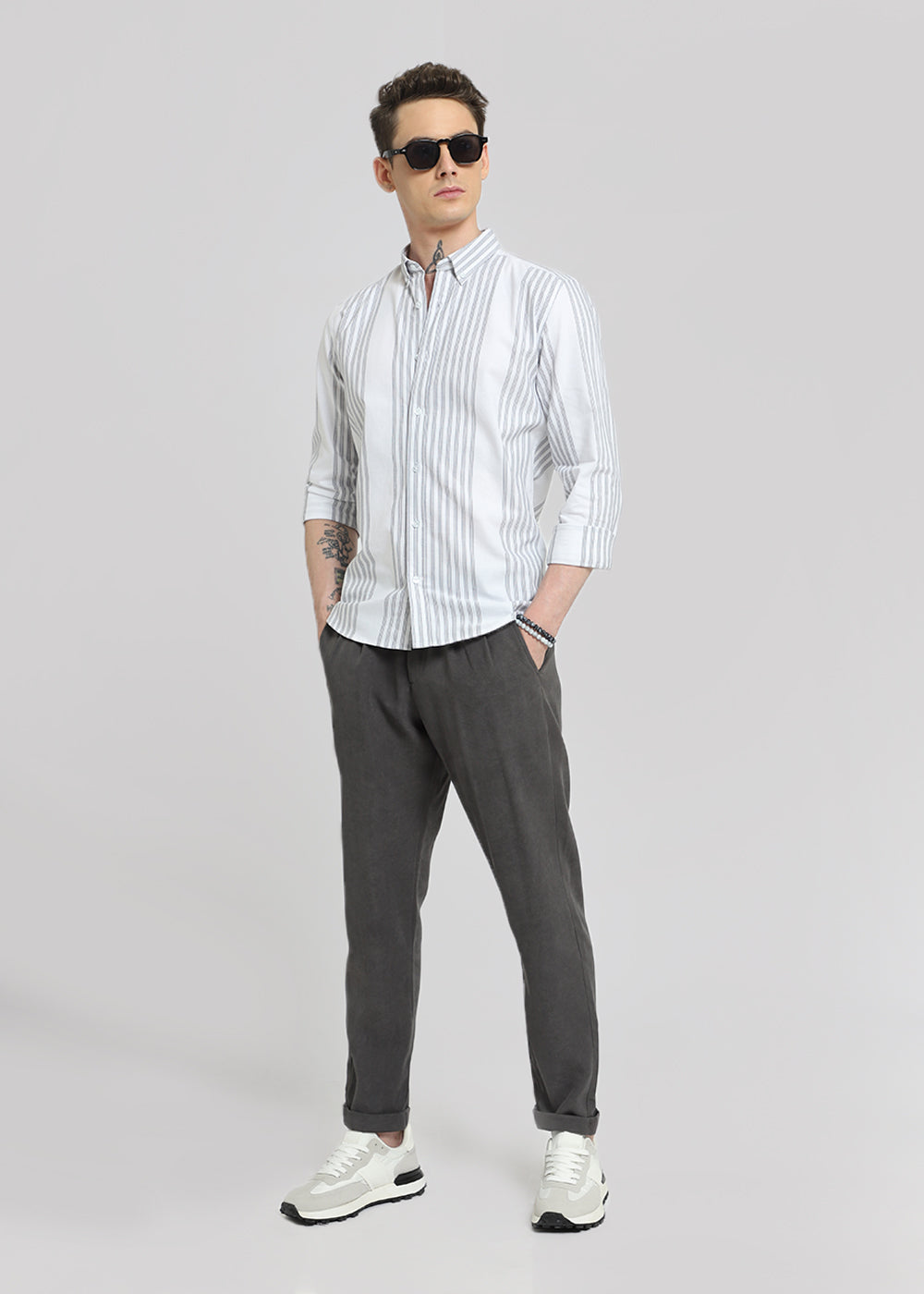 White Oxford Stripe Cotton Shirt