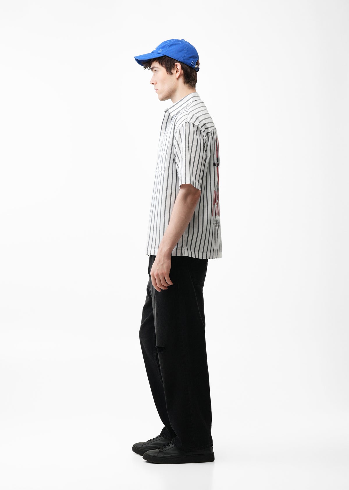 White Striped Graphic Boxy Shirt