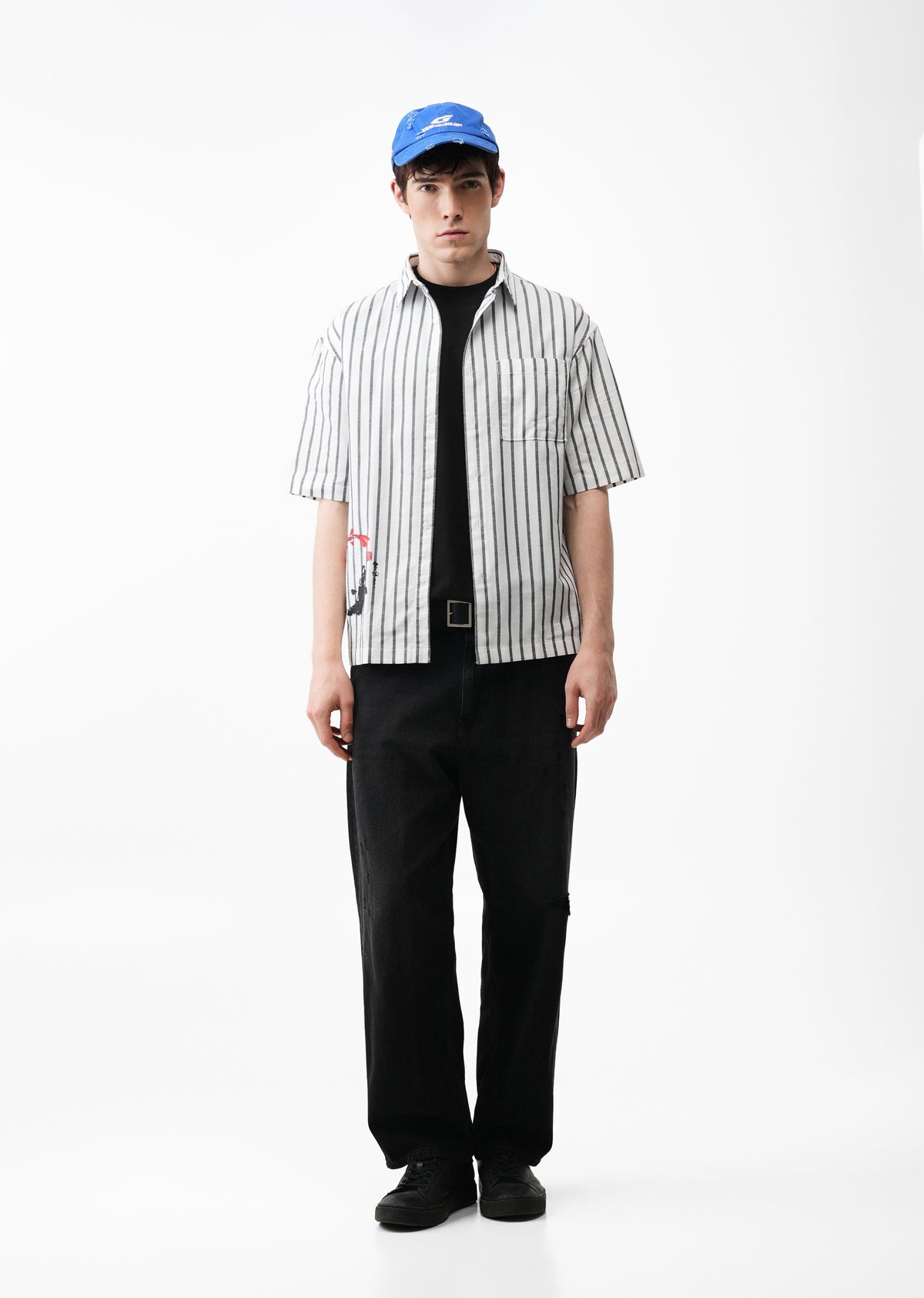 White Striped Graphic Boxy Shirt