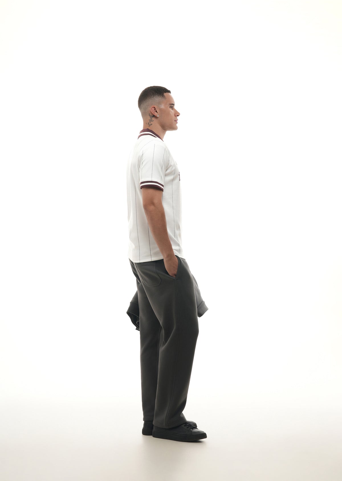 White Striped V-Neck Polo