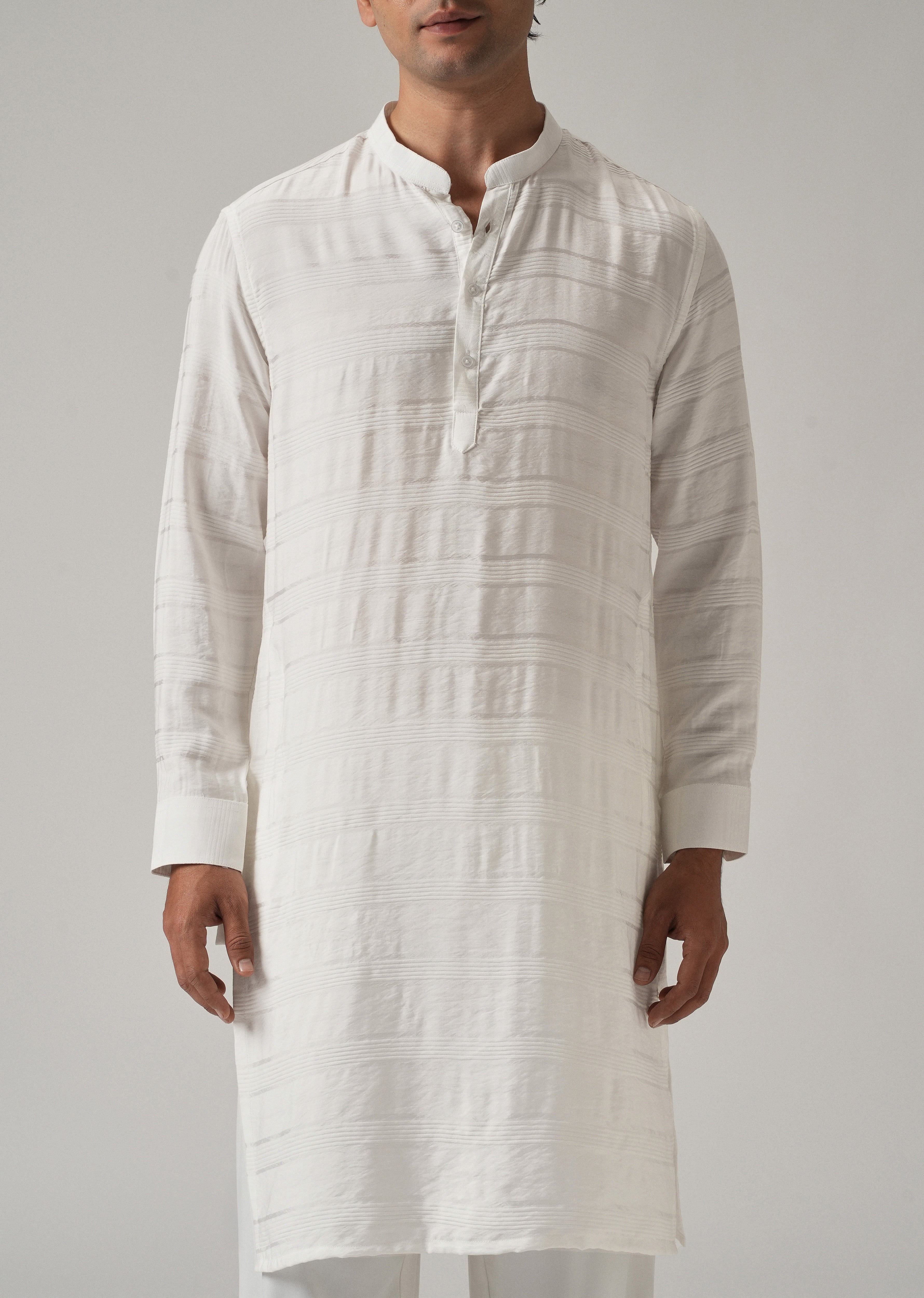 White Nylon Subtle Stripe Kurta