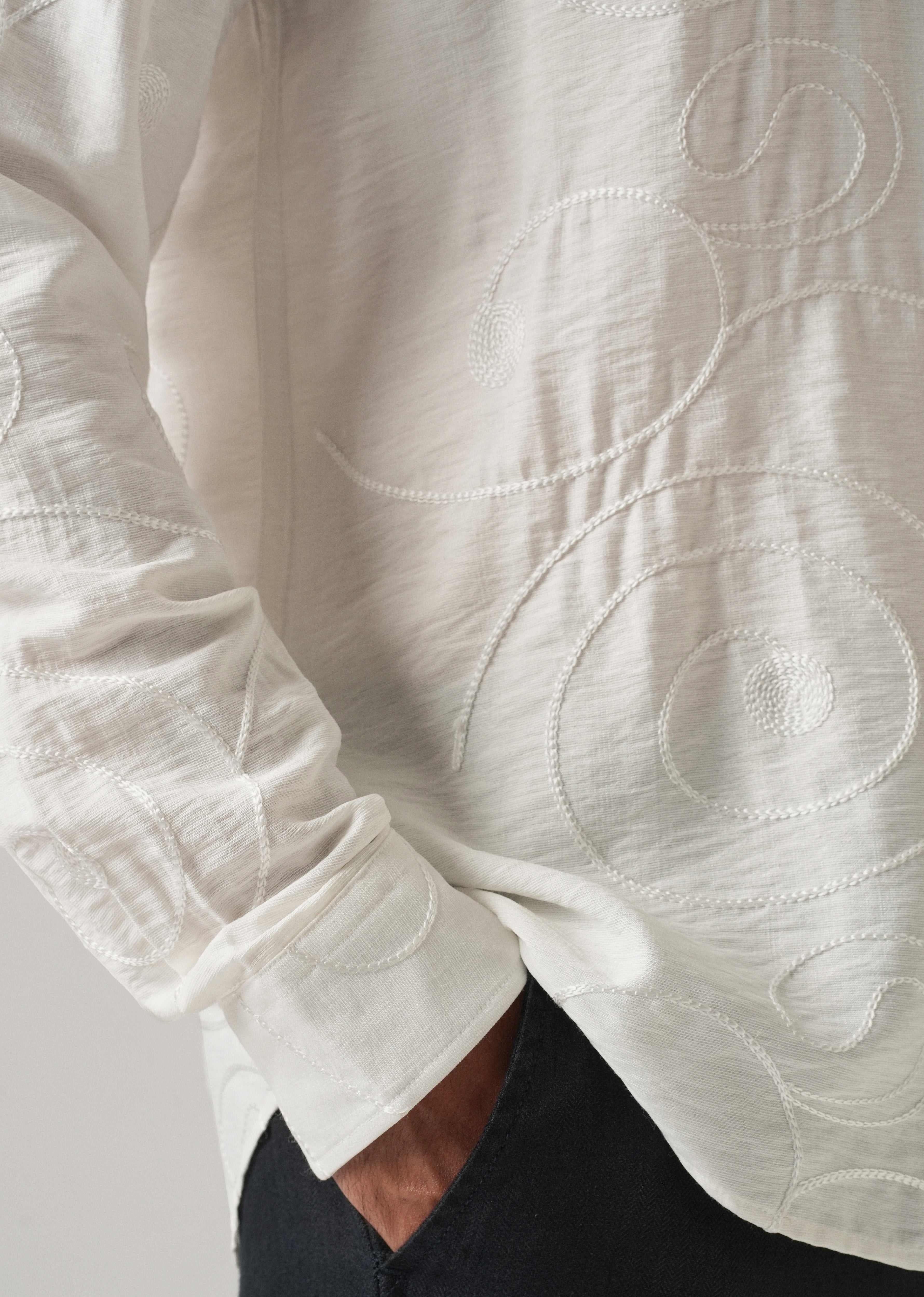 White Swirl Embroidery Shirt