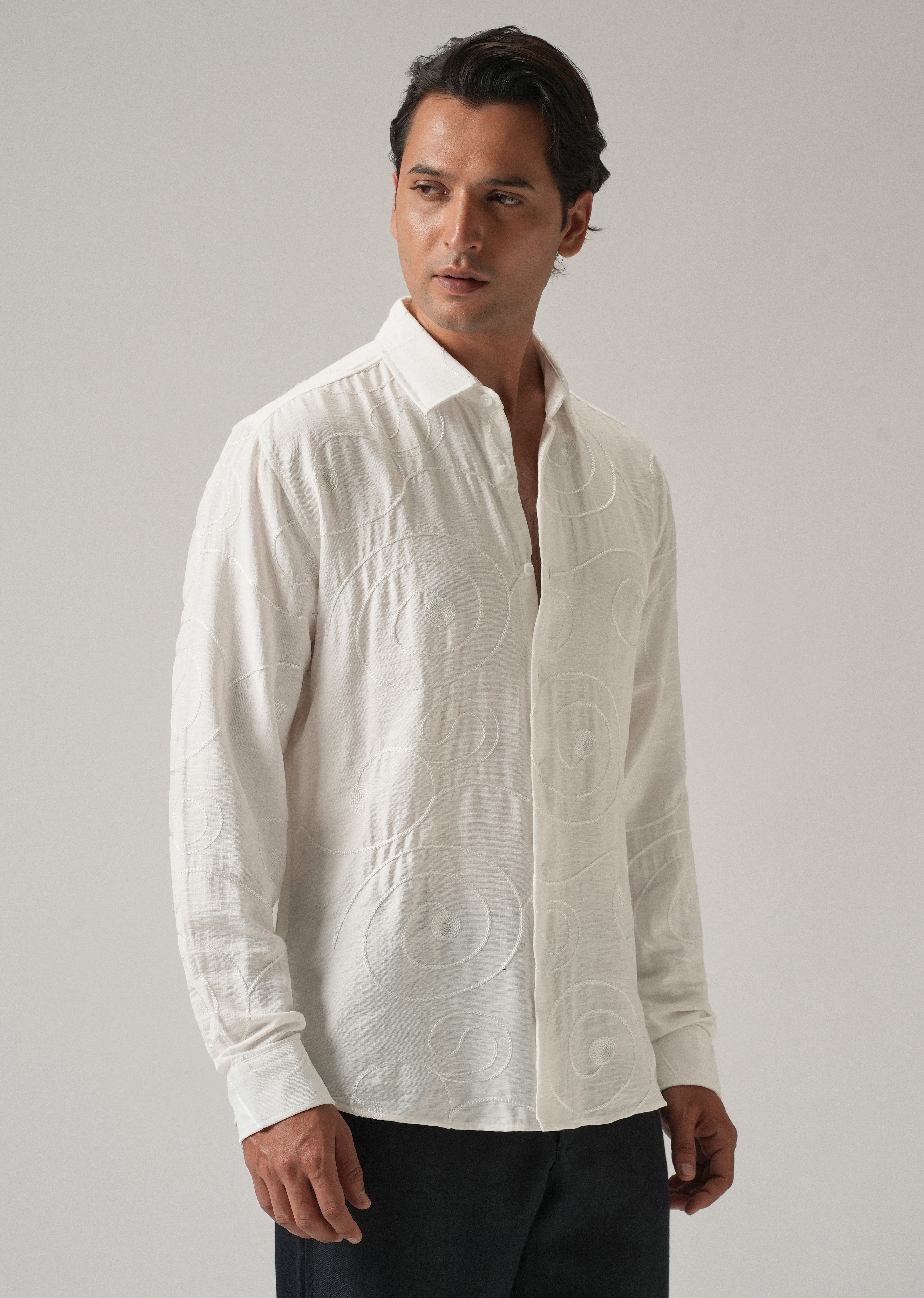 White Swirl Embroidery Shirt