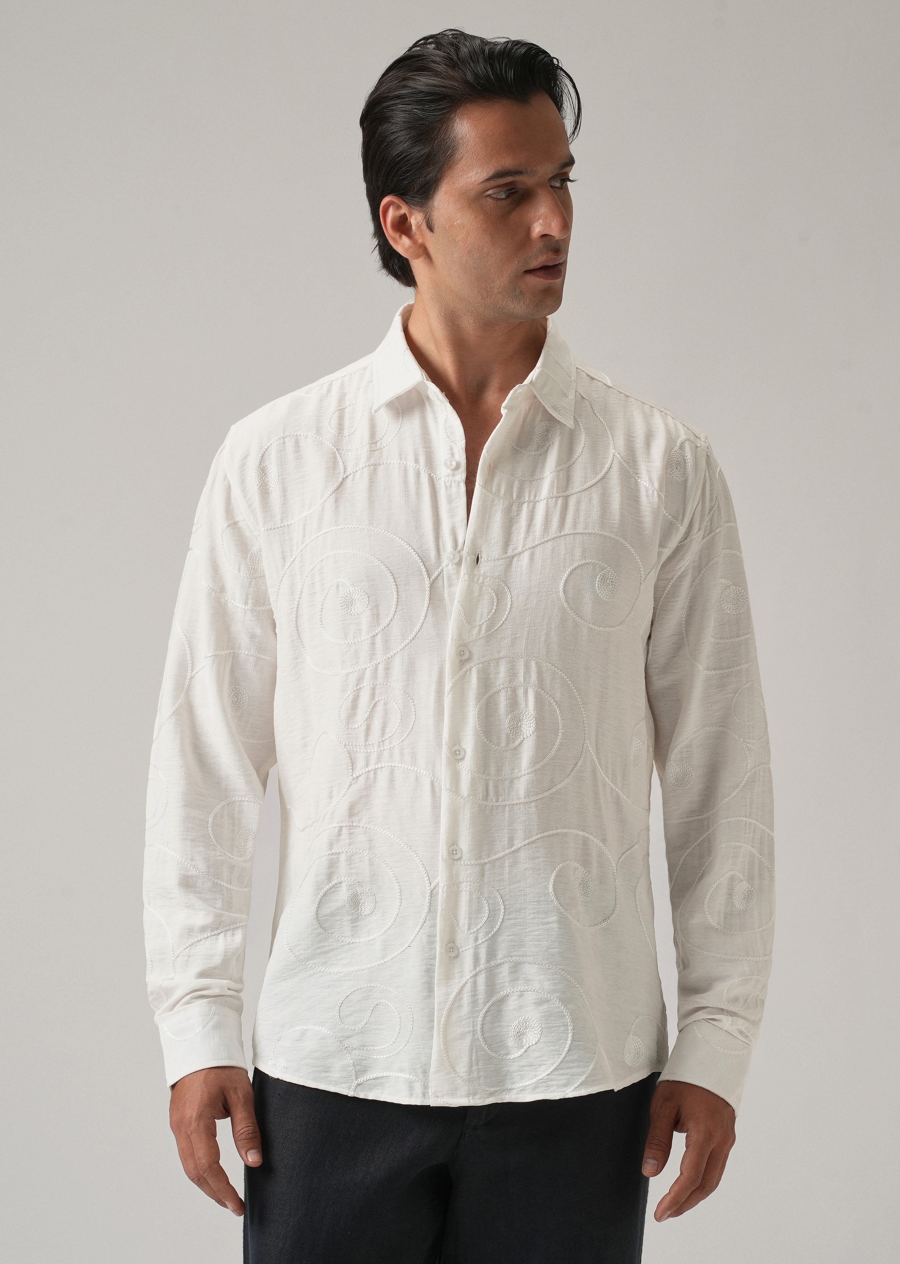 White Swirl Embroidery Shirt
