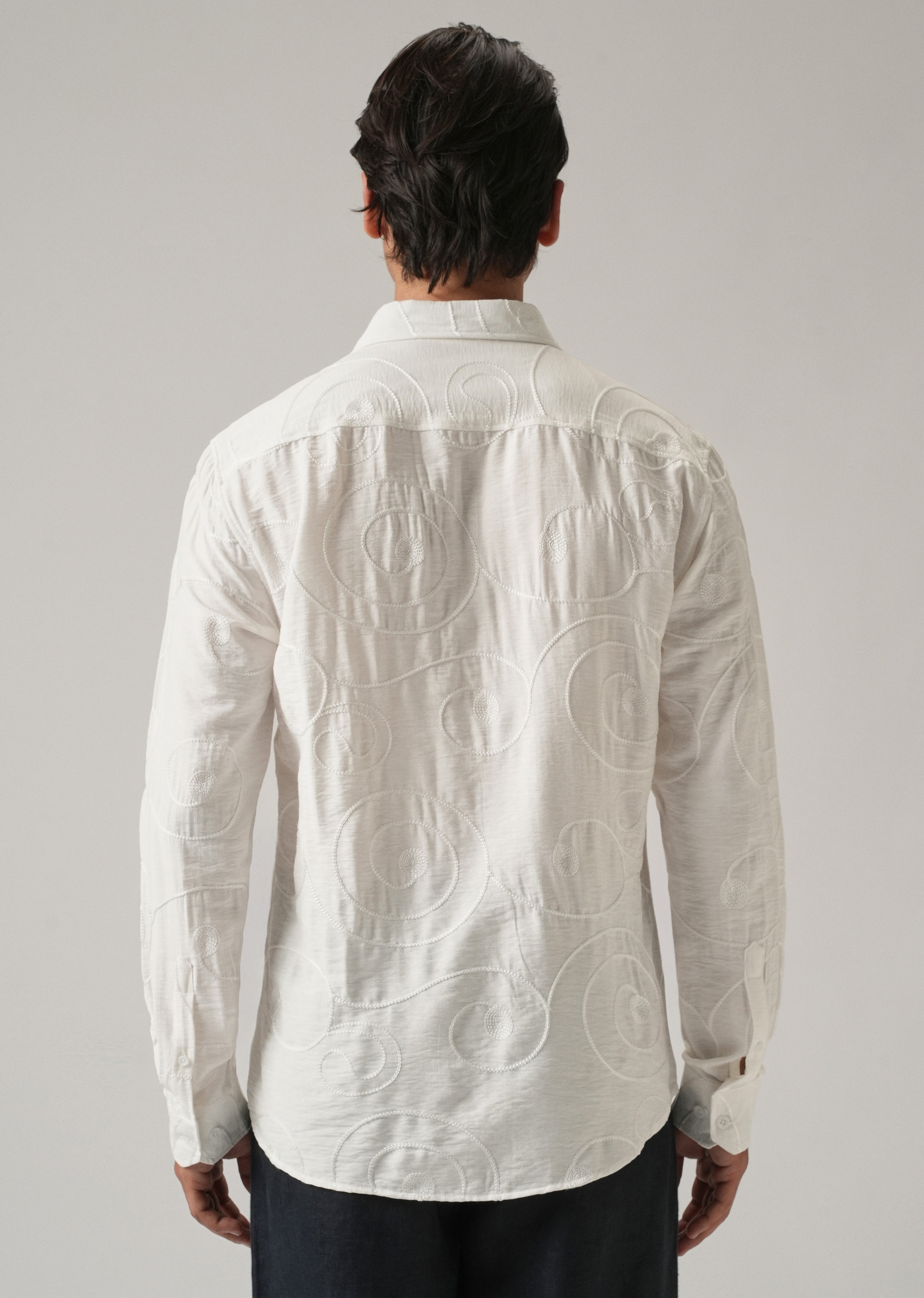 White Swirl Embroidery Shirt