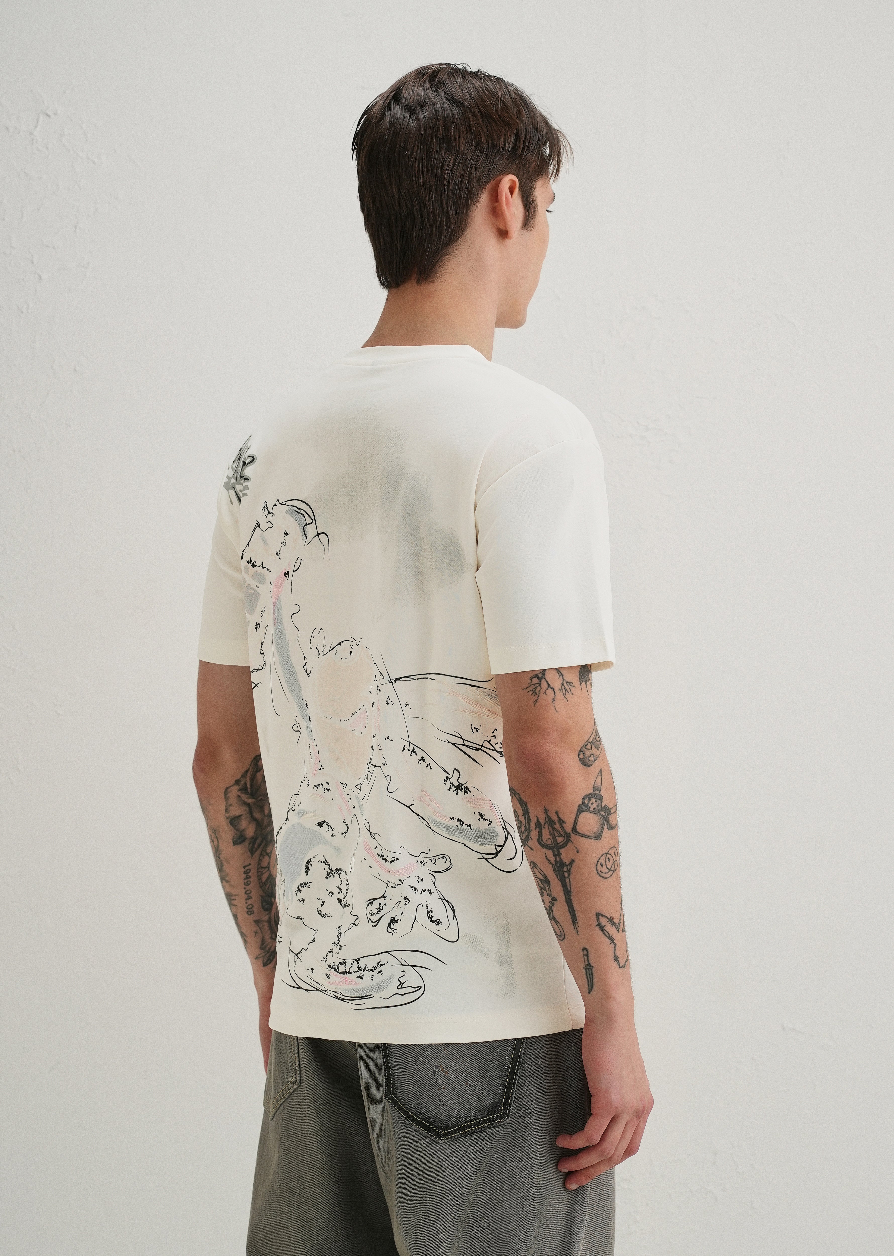 White Textured Back Print T-Shirt
