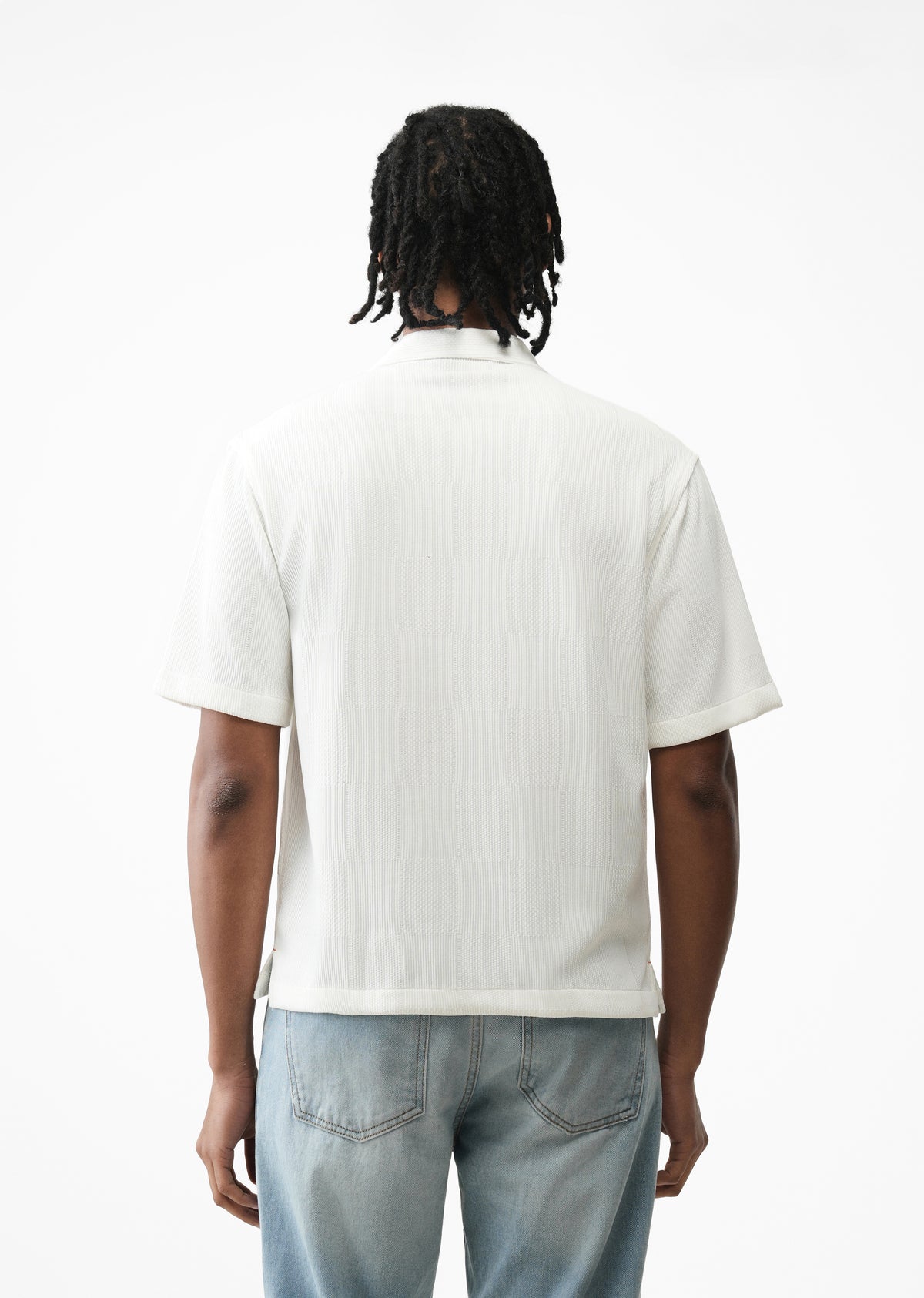White Textured Check Knit Shirt
