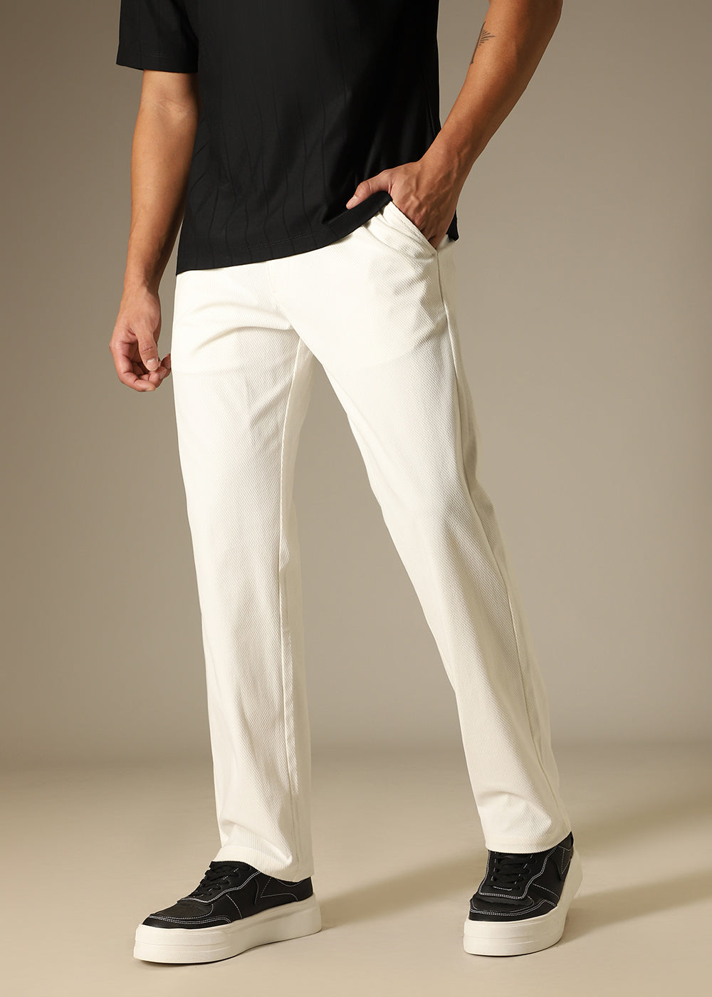 White Textured Corduroy Pant