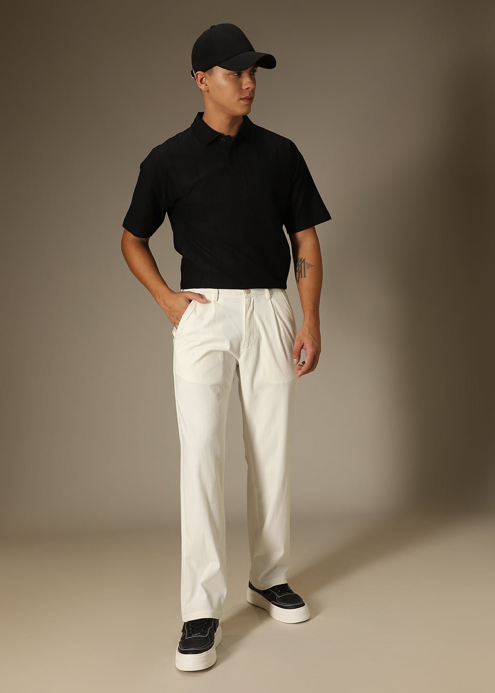 White Textured Corduroy Pant