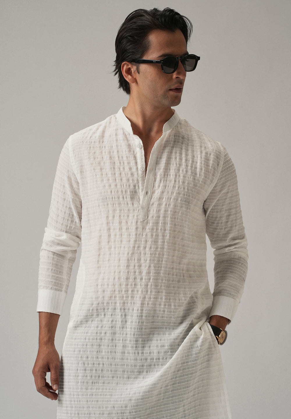 White Nylon Pin Stripe Kurta