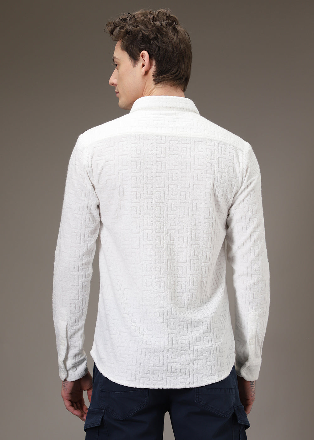 White Jacquard Towelling Camp Shirt