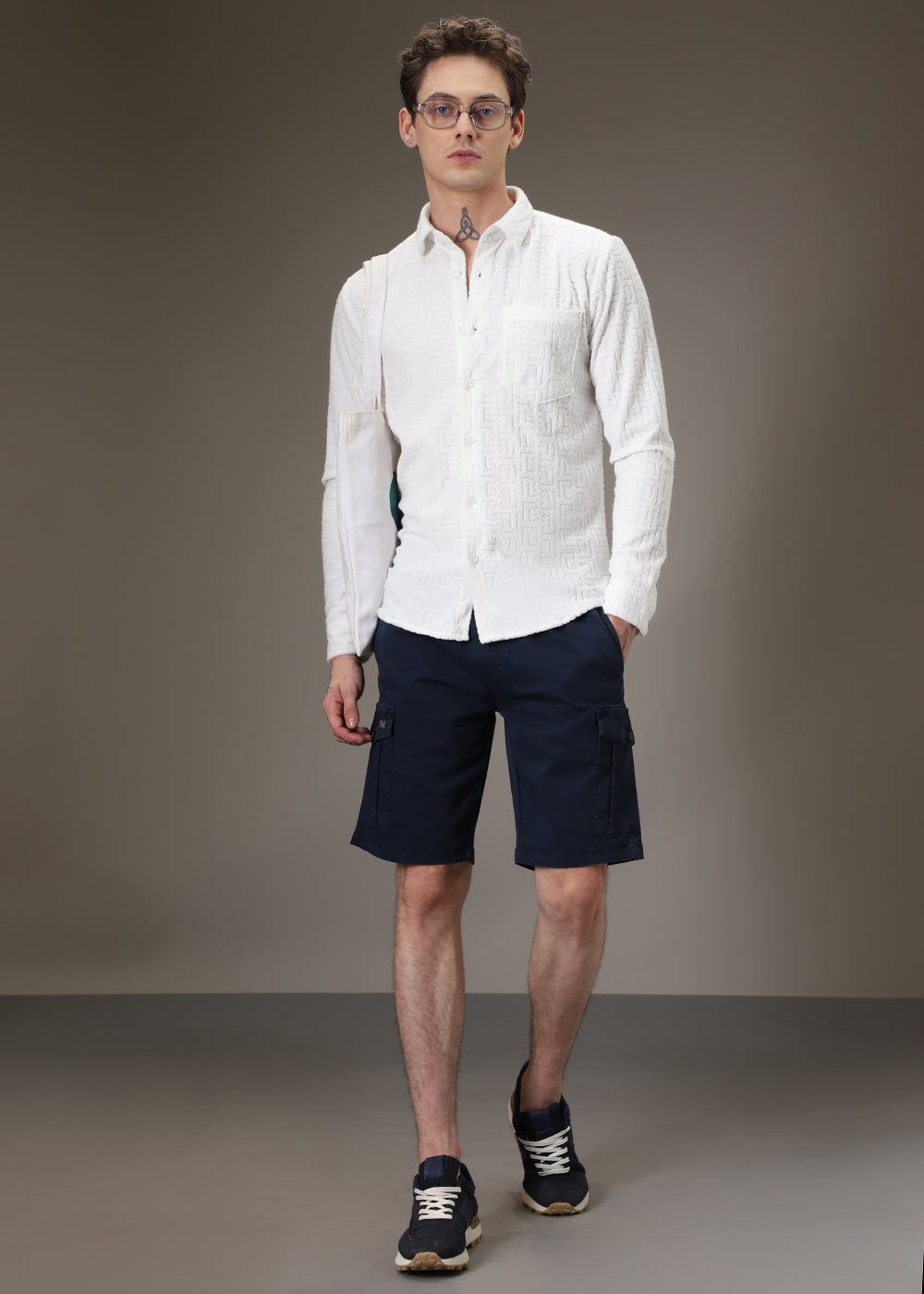 White Jacquard Towelling Camp Shirt