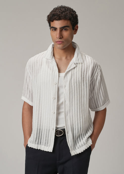 White Clip Jacquard Stripe Shirt