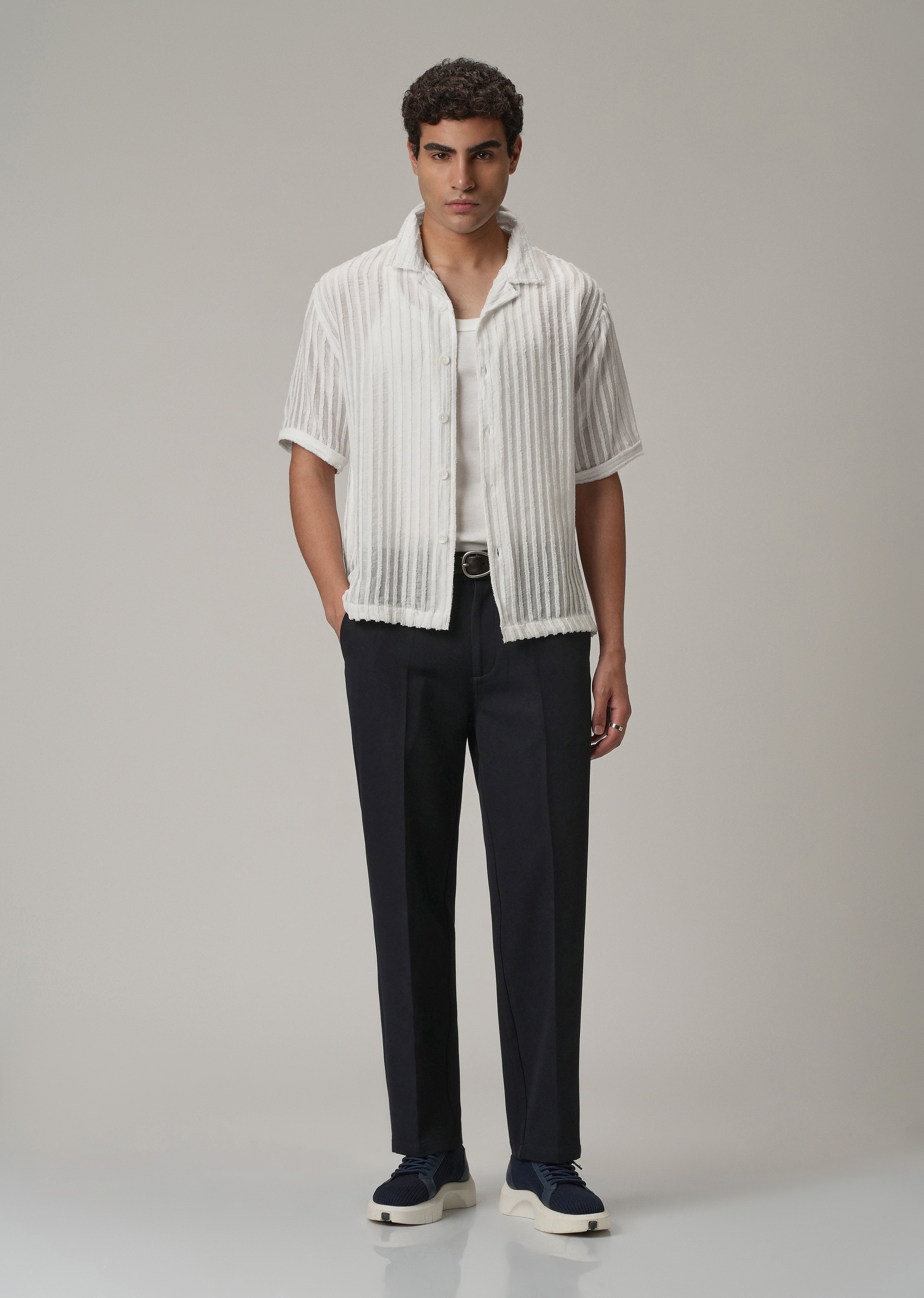 White Clip Jacquard Stripe Shirt