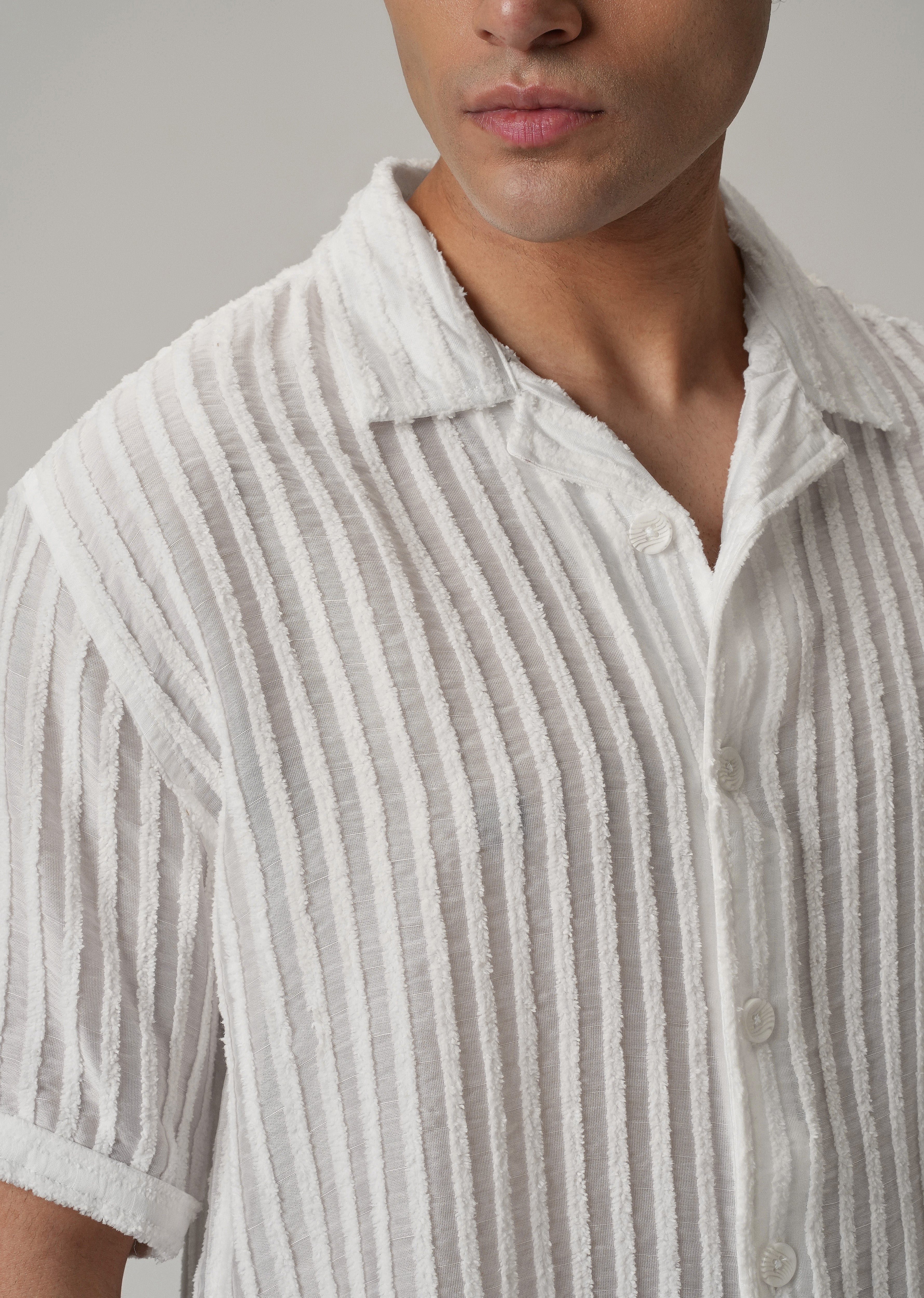 White Clip Jacquard Stripe Shirt