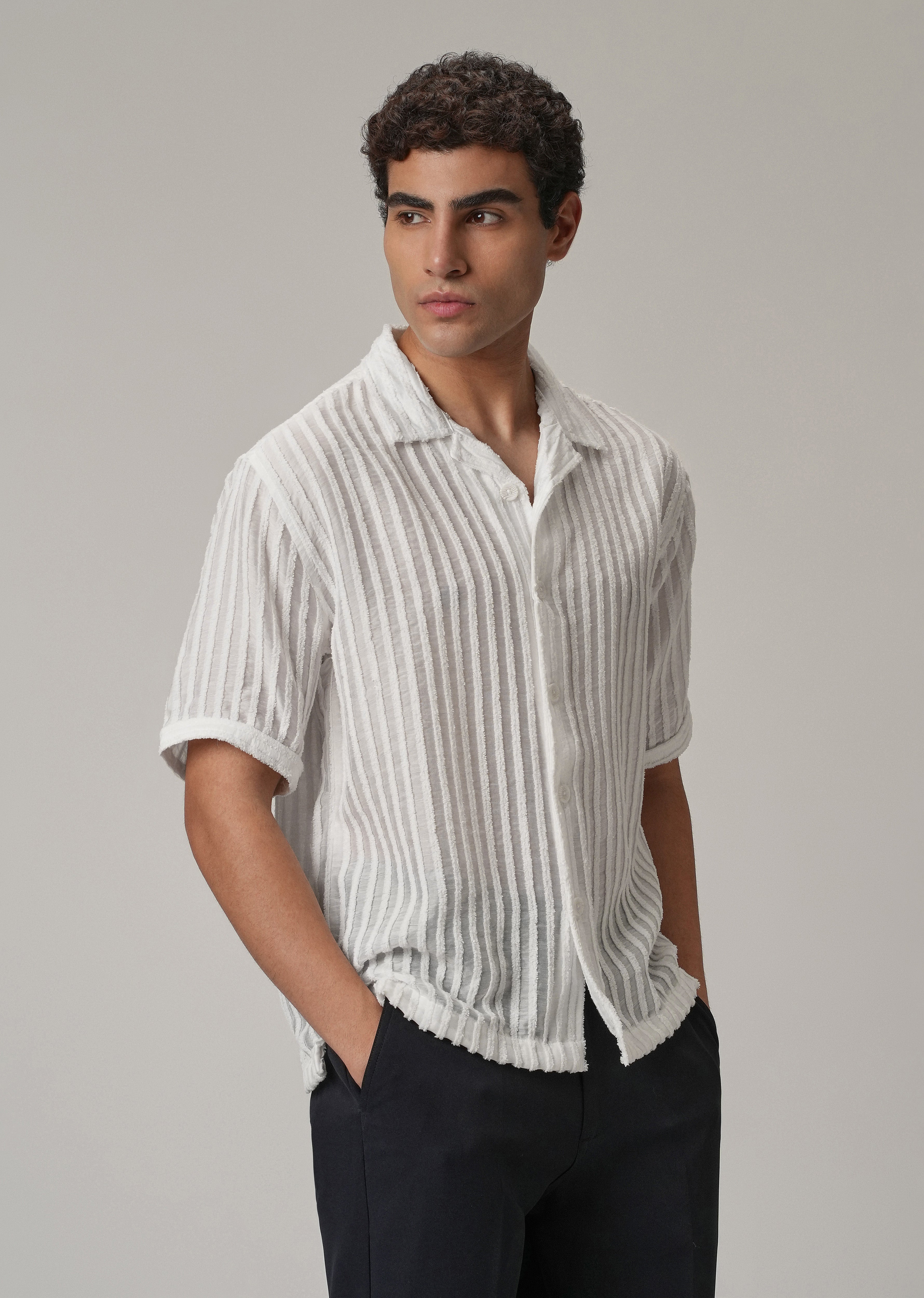 White Clip Jacquard Stripe Shirt