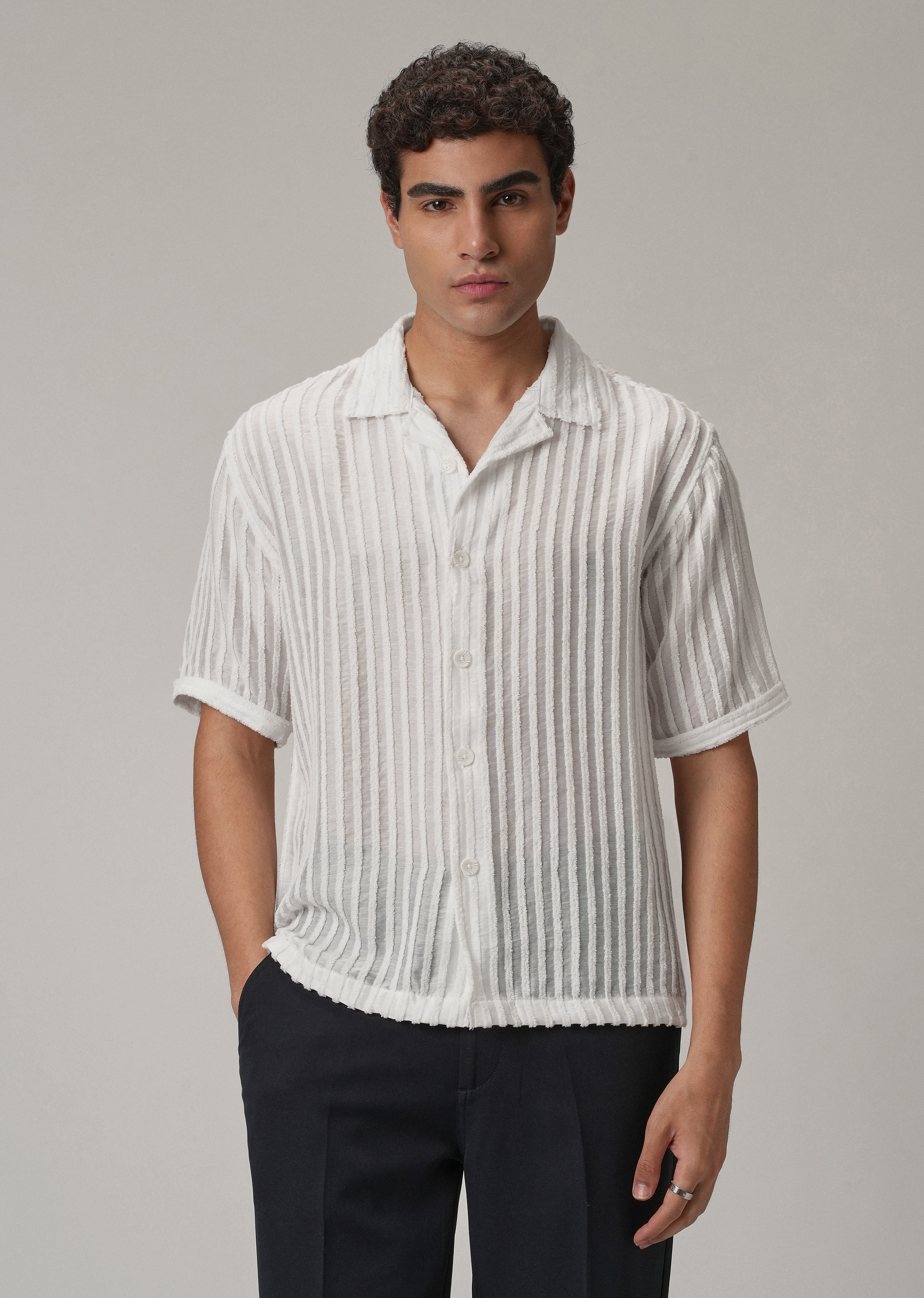 White Clip Jacquard Stripe Shirt