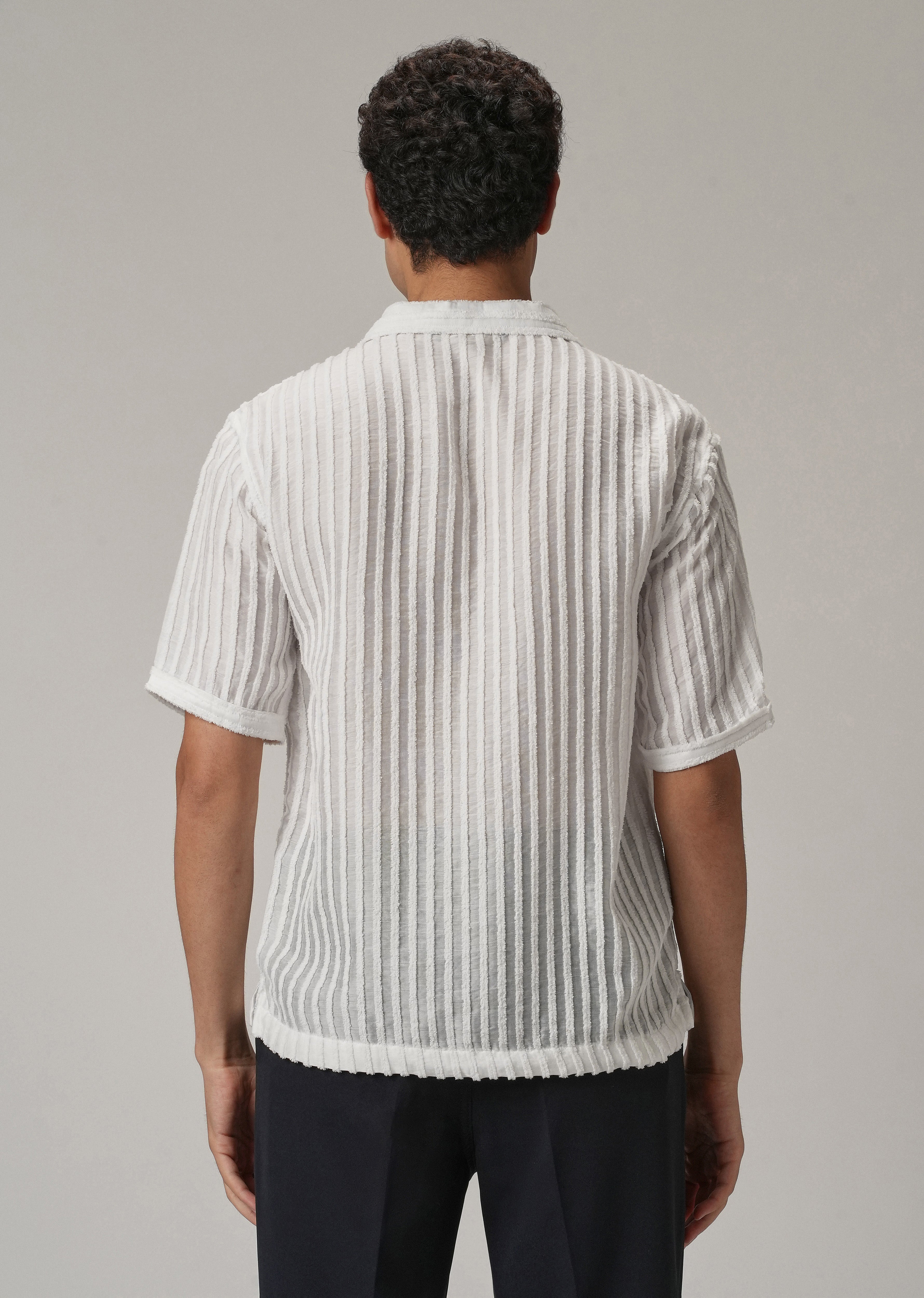 White Clip Jacquard Stripe Shirt