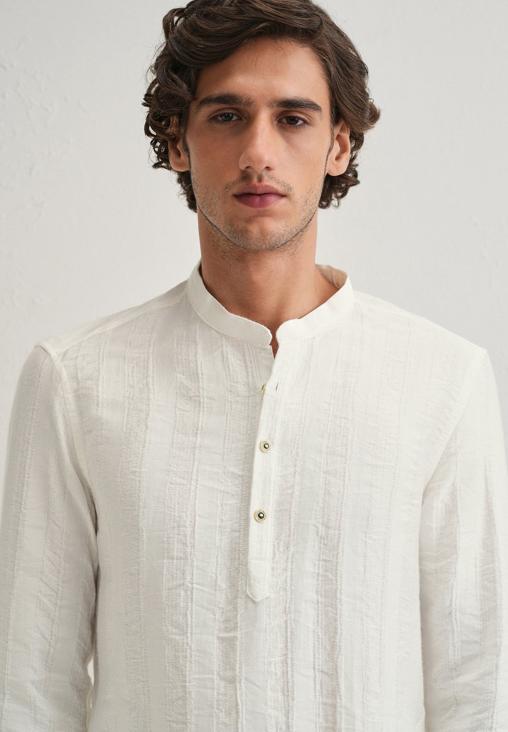 White Textured Vertical Stripe Kurta