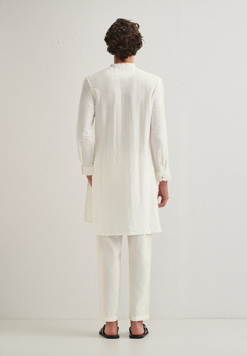 White Textured Vertical Stripe Kurta