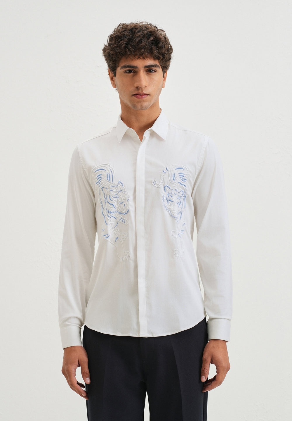 White Tiger Embroidered Designer Shirt