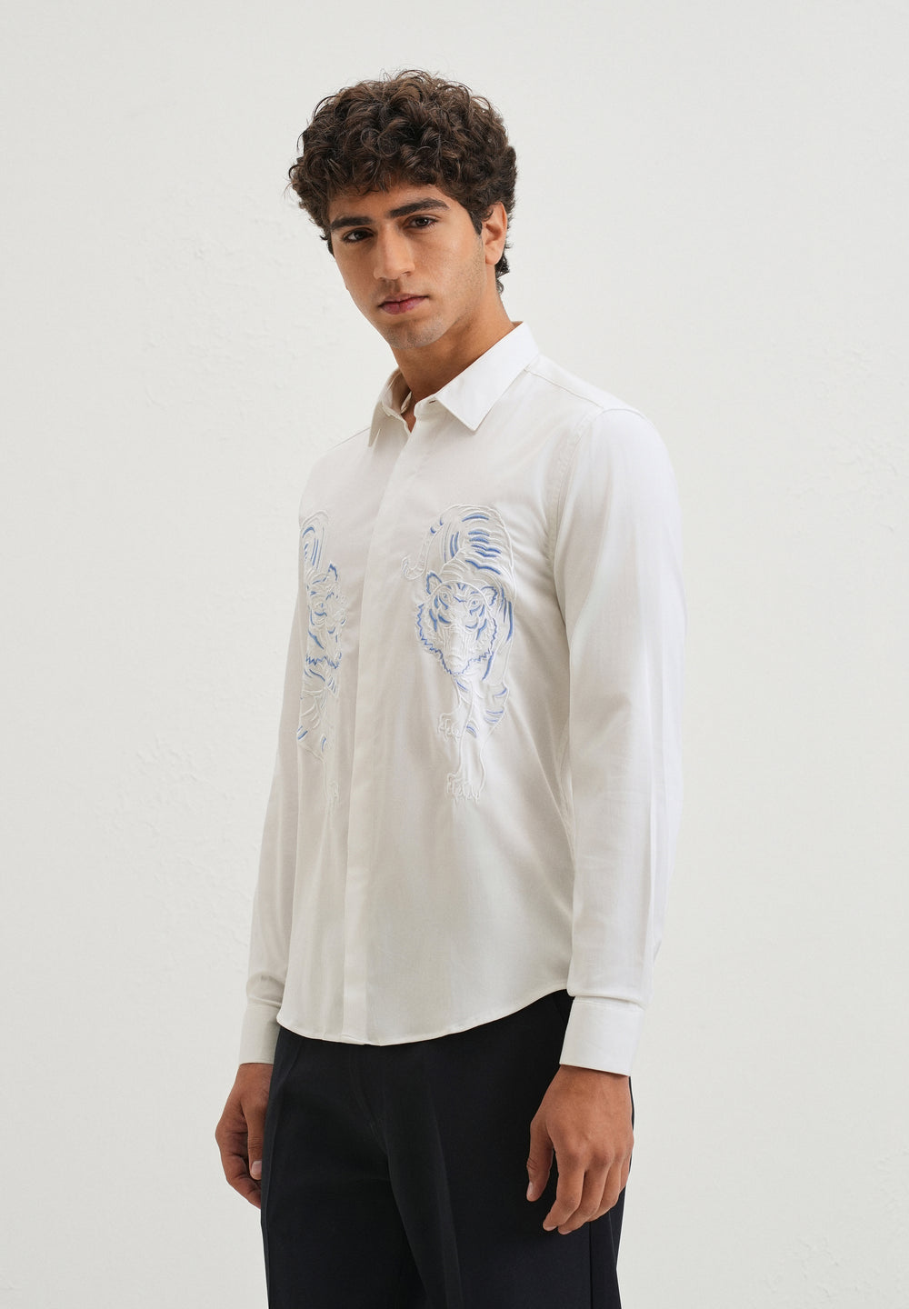 White Tiger Embroidered Designer Shirt