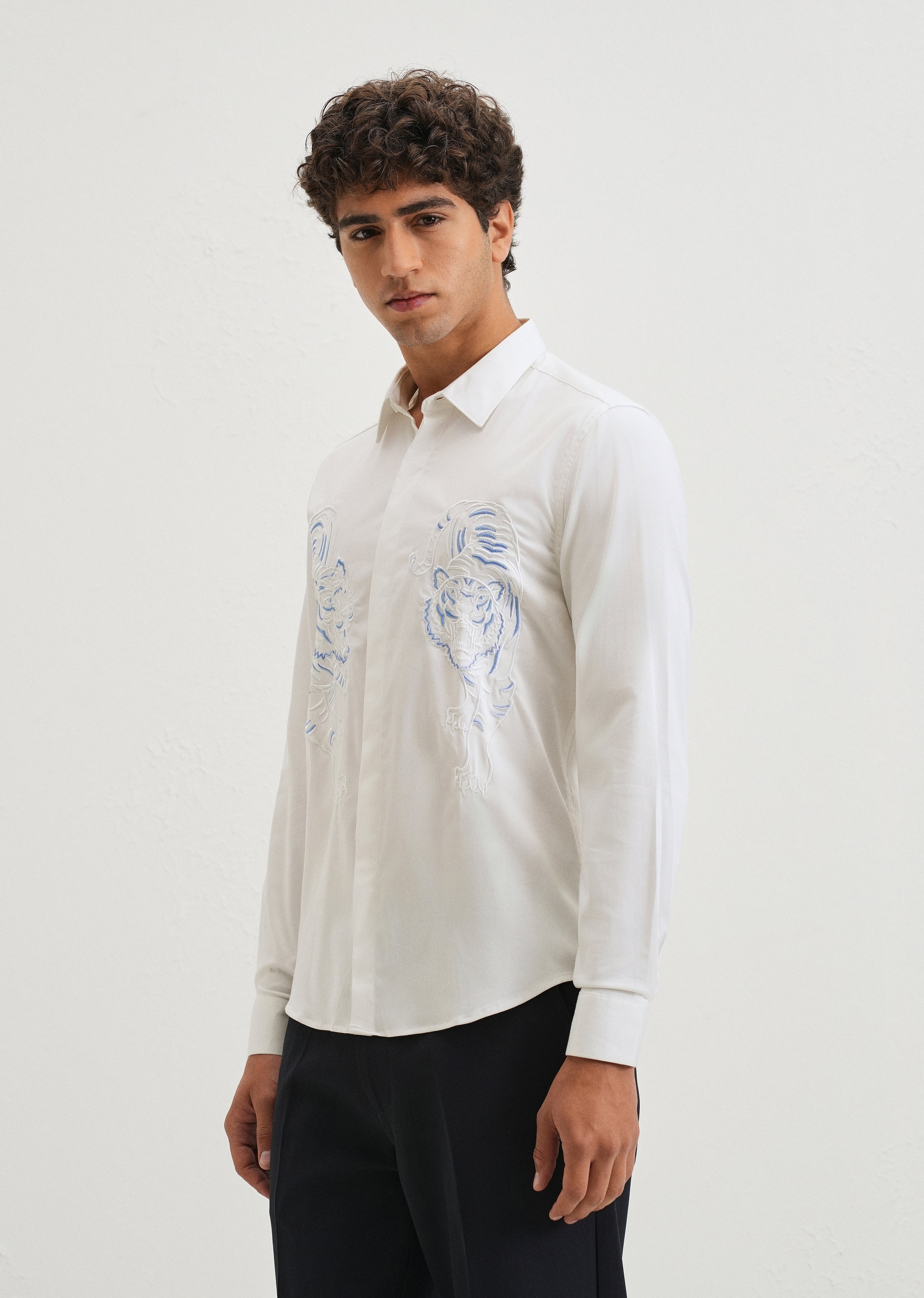 White Tiger Embroidered Designer Shirt