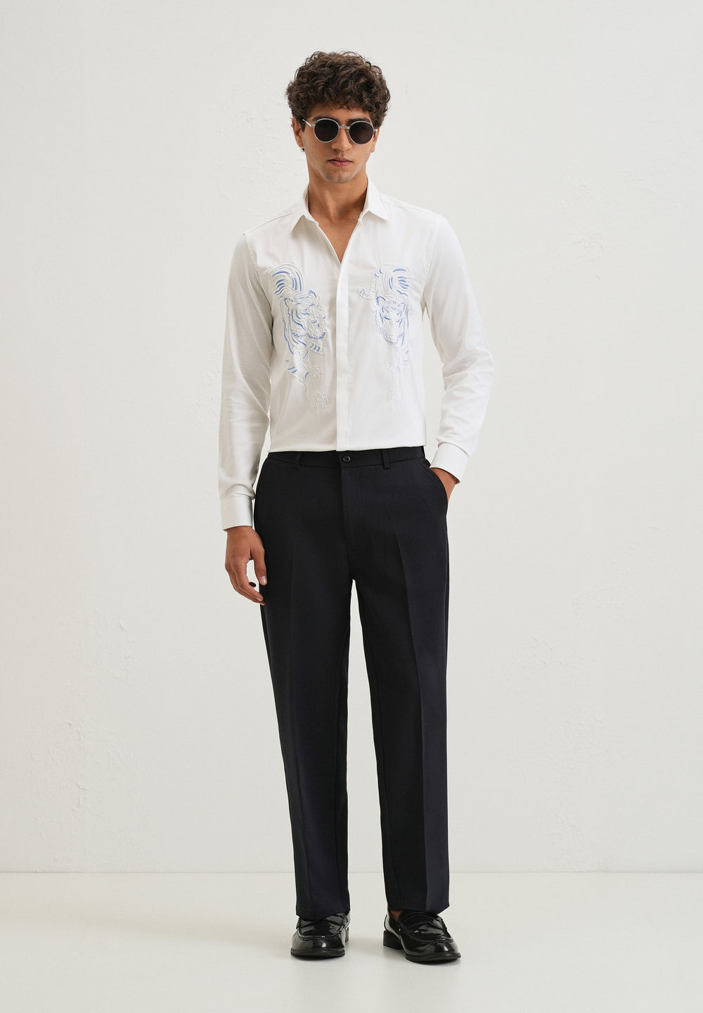 White Tiger Embroidered Designer Shirt
