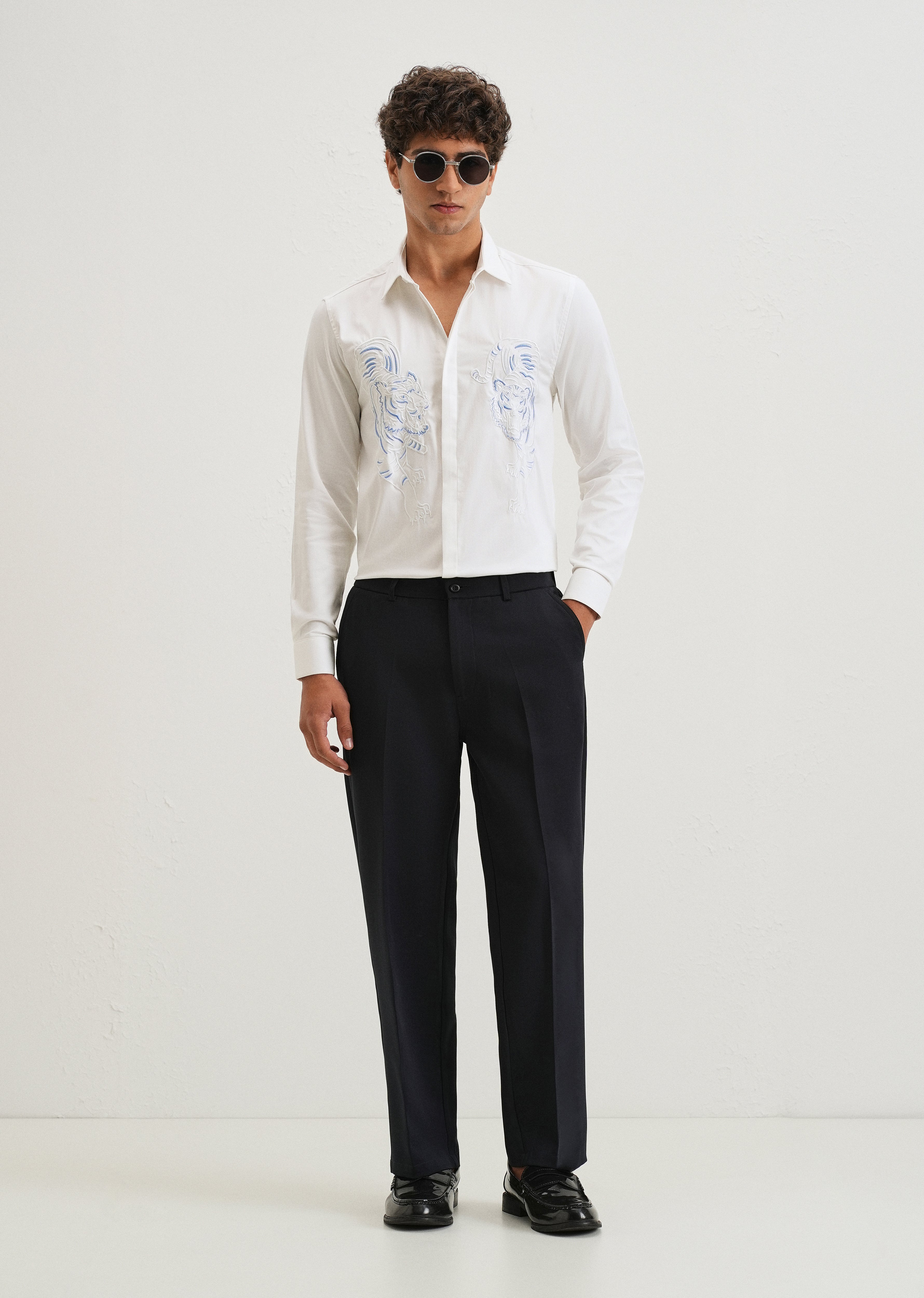 White Tiger Embroidered Designer Shirt