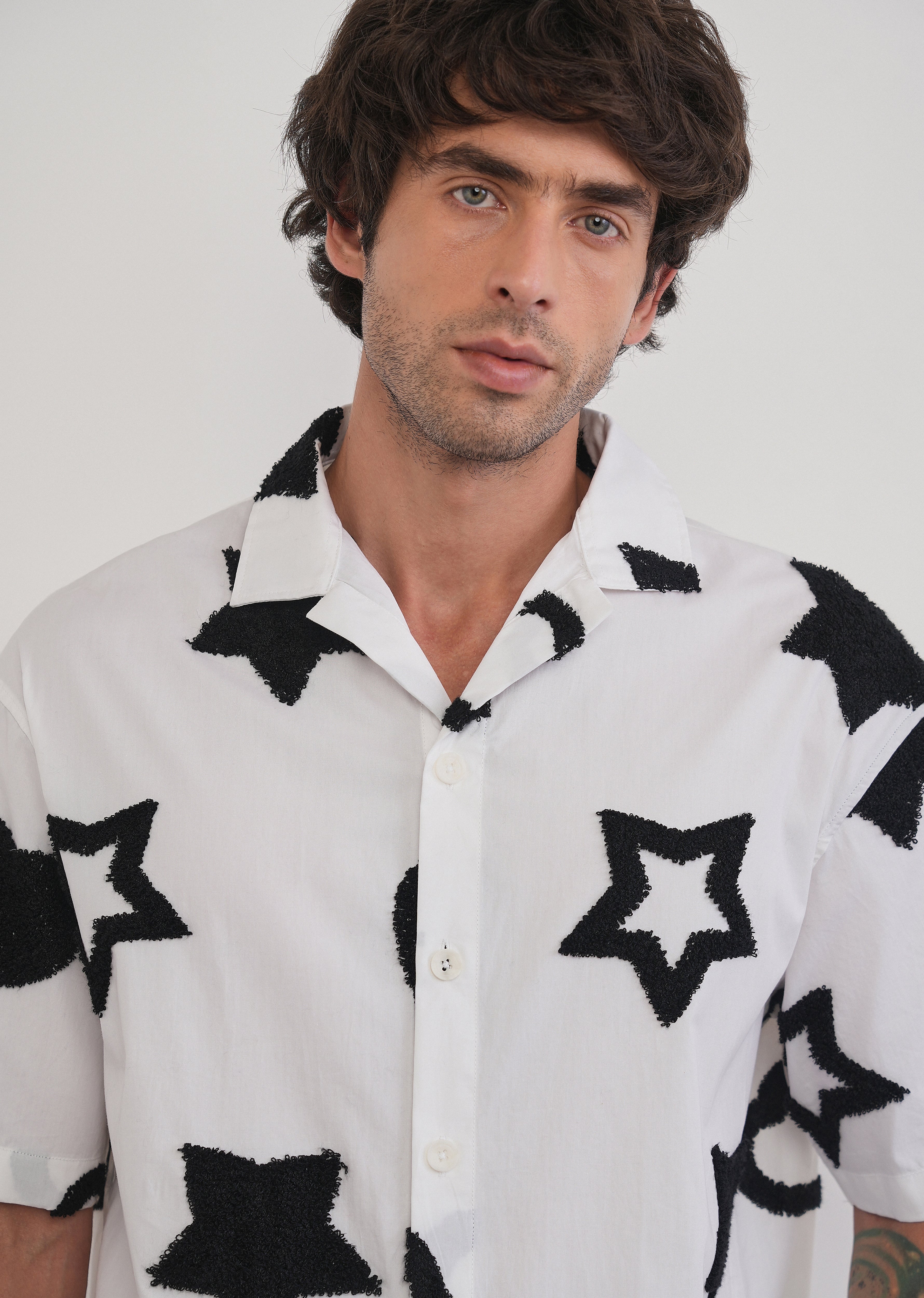 White Tufted Star Pattern Shirt