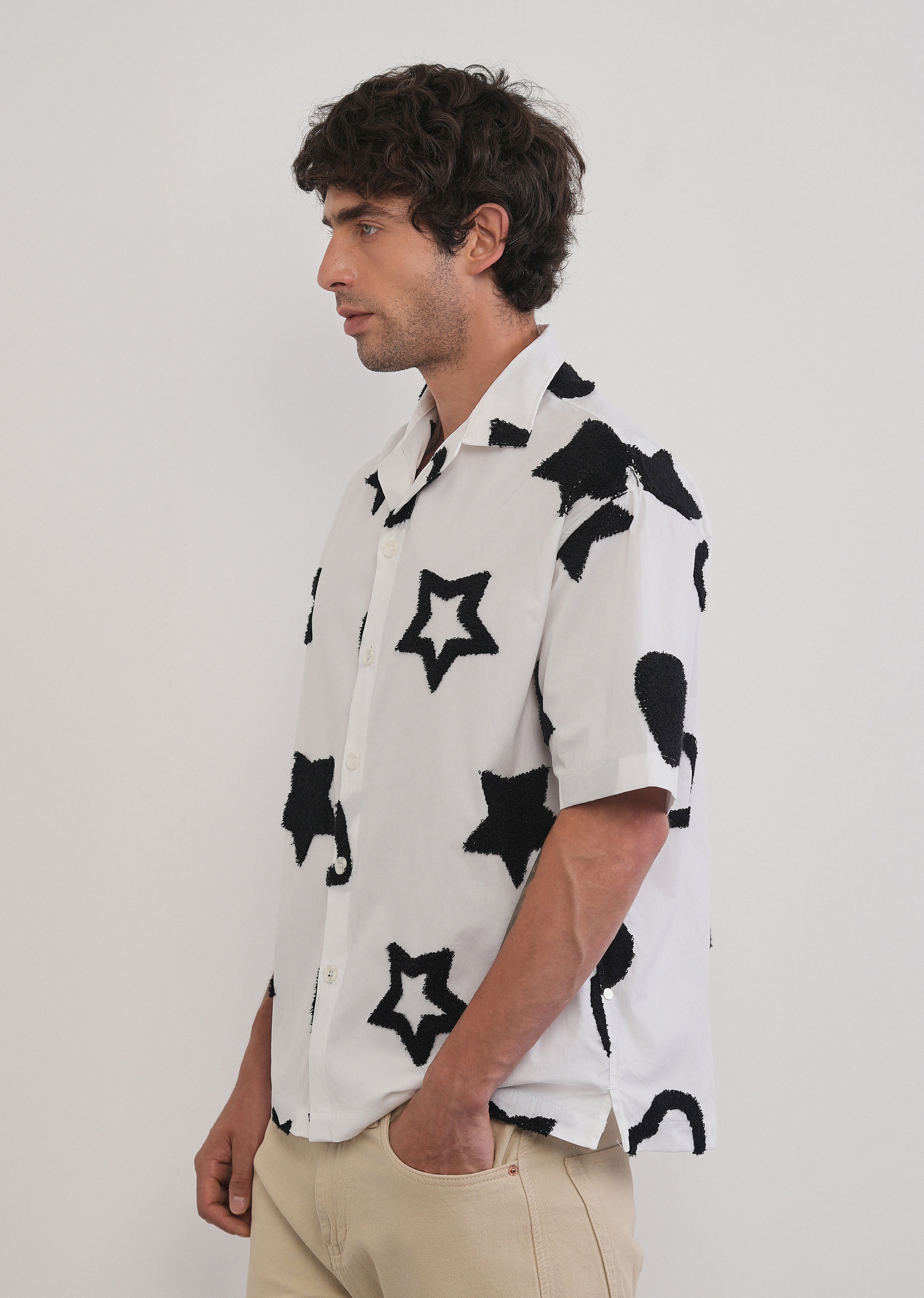 White Tufted Star Pattern Shirt