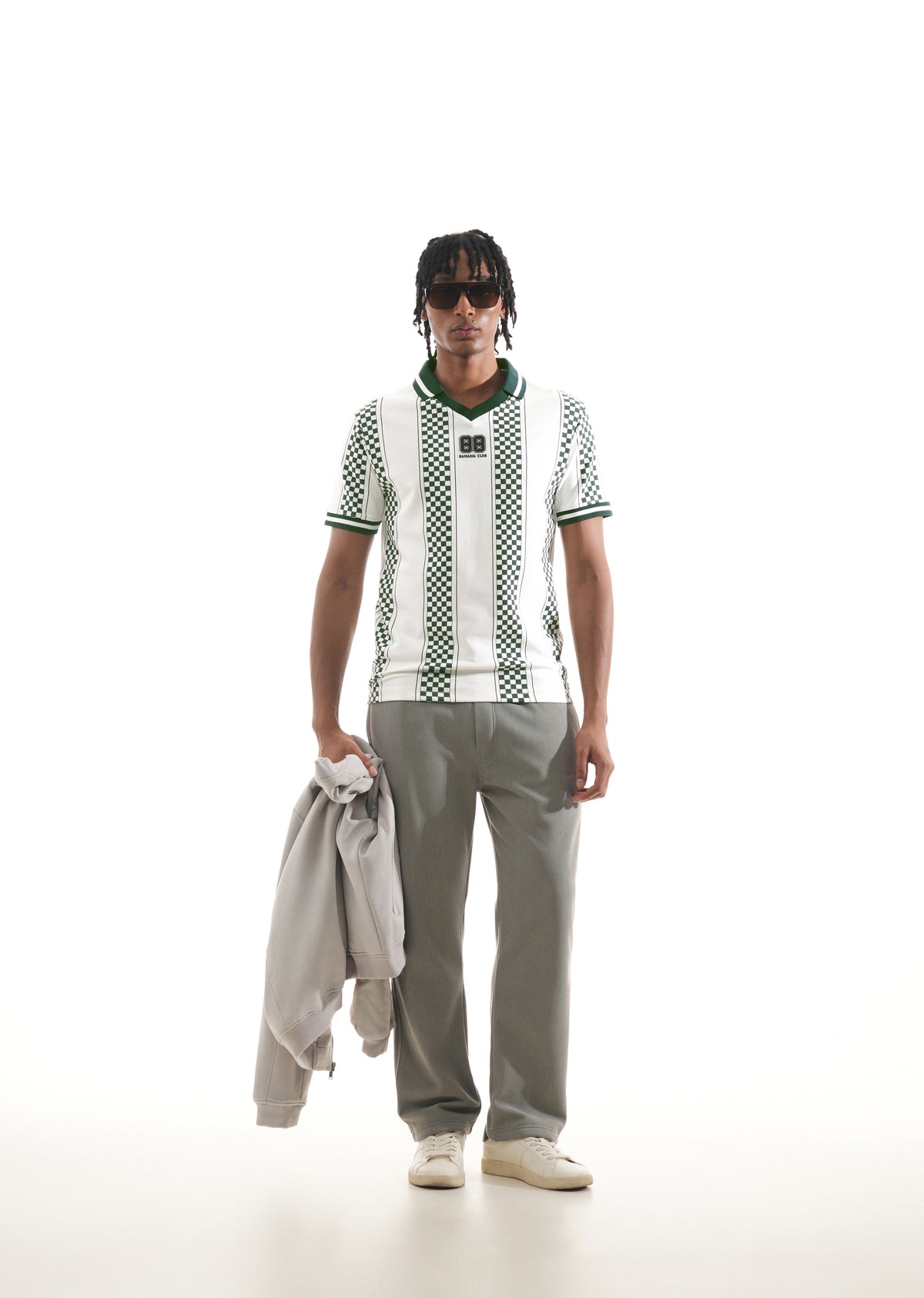 White Varsity V-Neck Polo