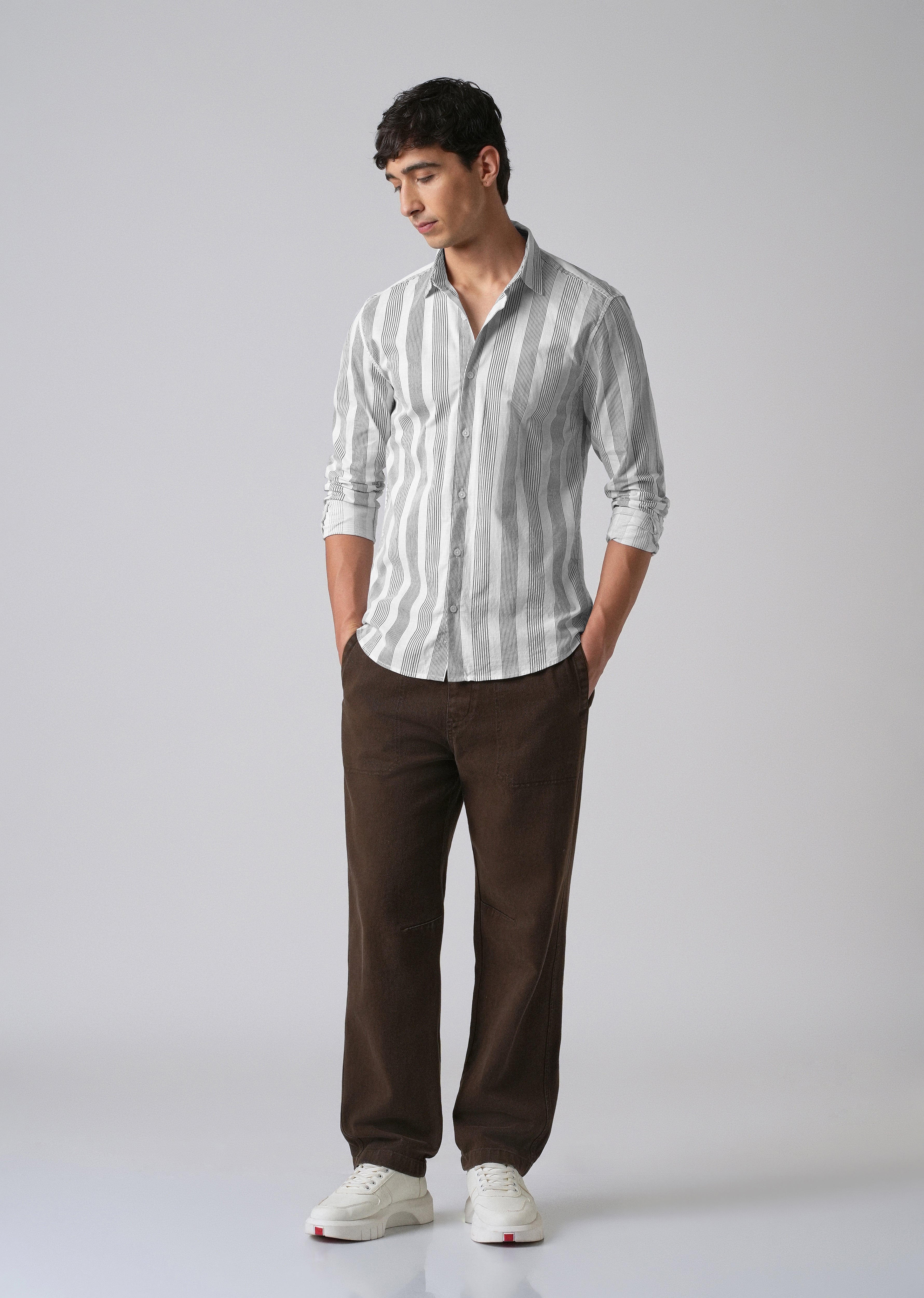 White Vertical Pin Stripe Cotton/Linen Shirt