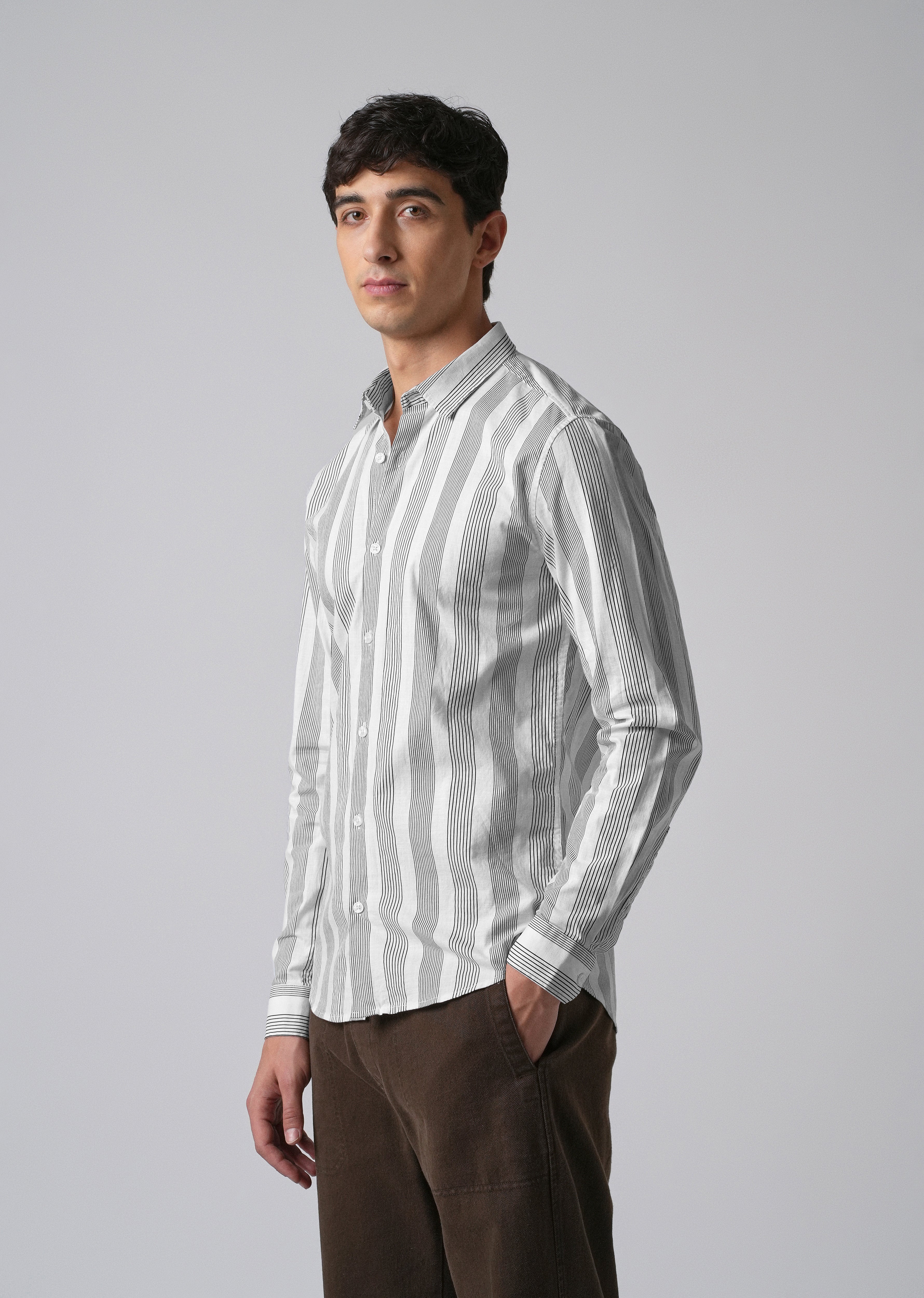 White Vertical Pin Stripe Cotton/Linen Shirt