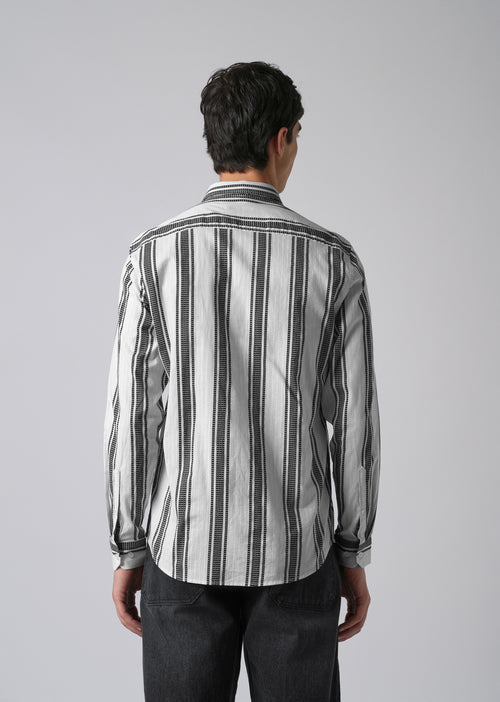 White Vertical Stripe Cotton/Linen Shirt