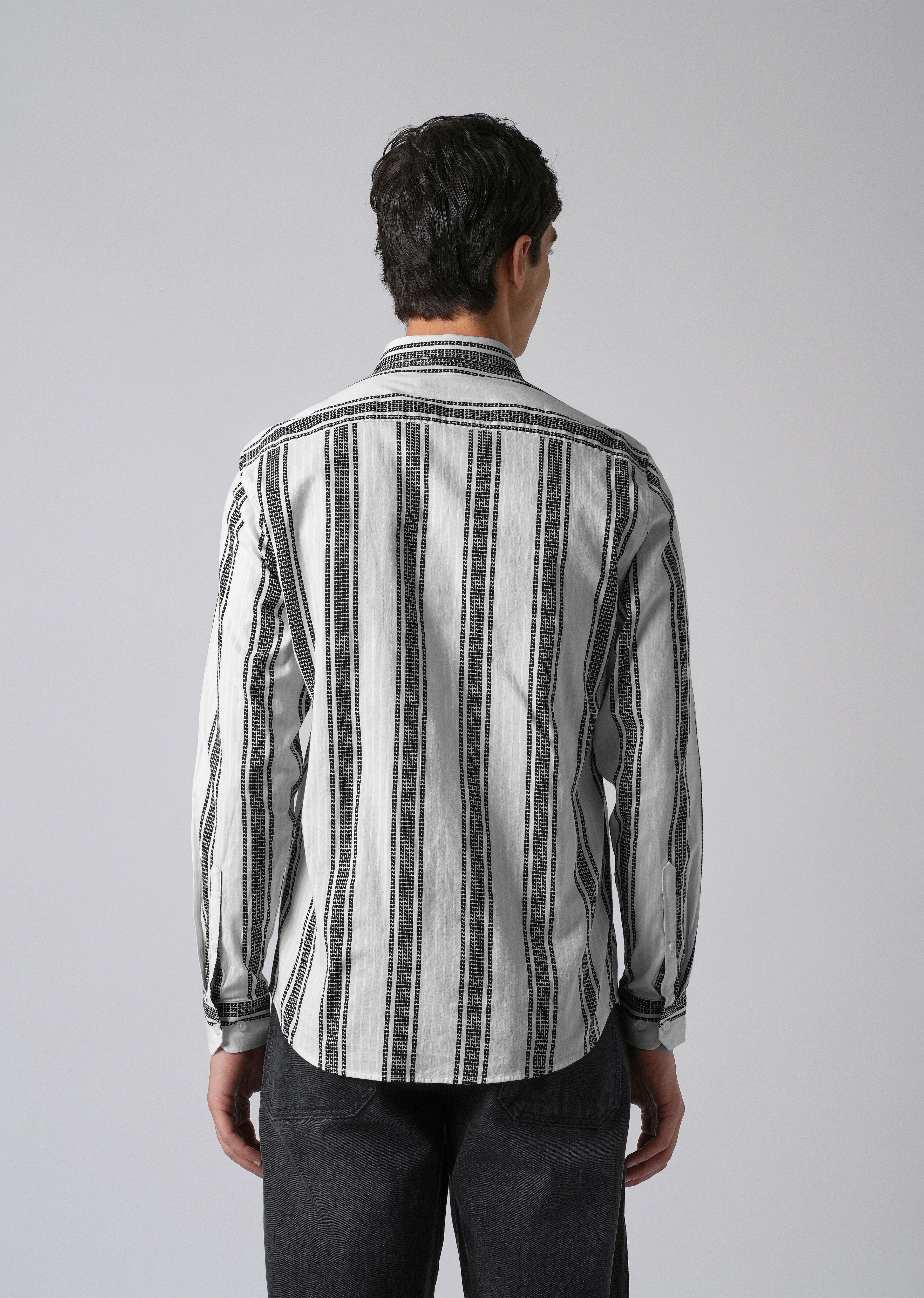 White Vertical Stripe Cotton/Linen Shirt